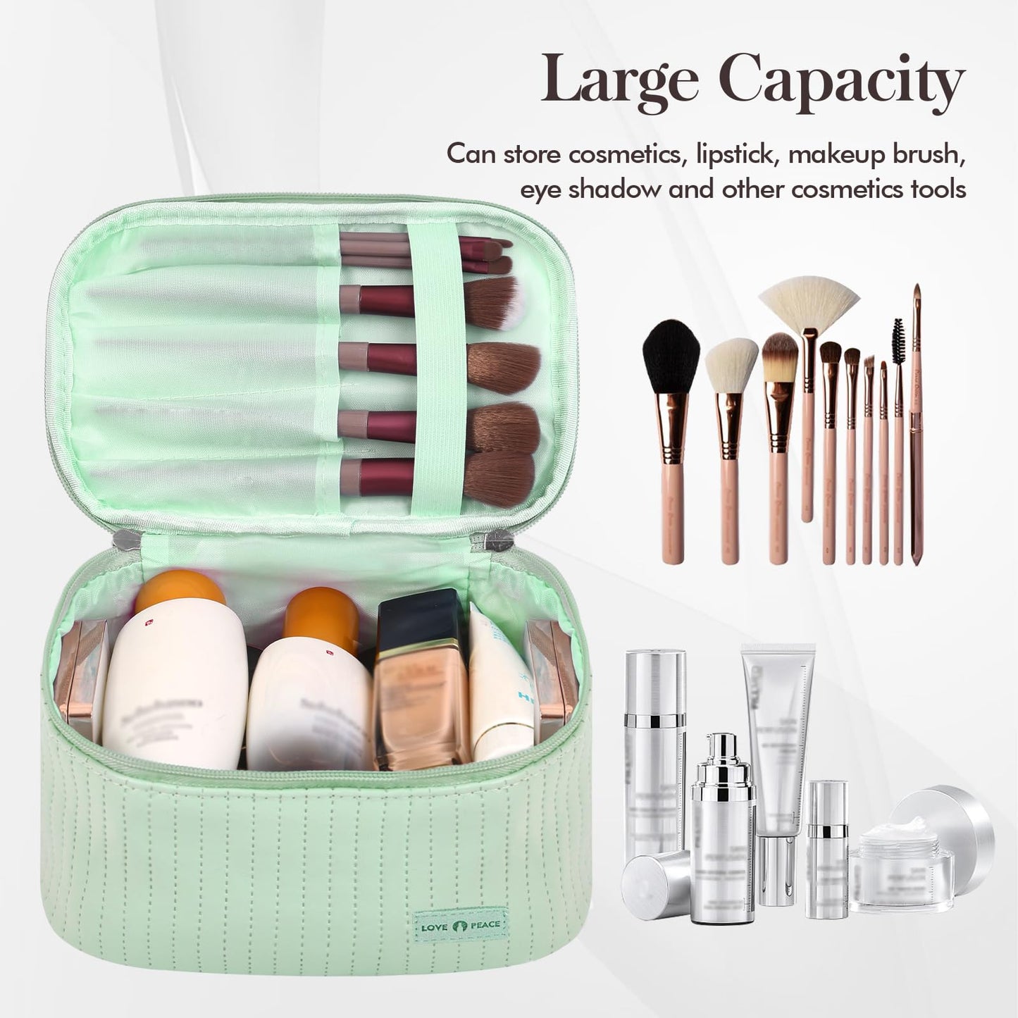 Yuilgdo Makeup Bag Travel Cosmetic Bag, Large Capacity Makeup Organizer Bag and Storage, Portable PU Leather Pouch Toiletry Bag Make up Organizer, Cosmetic Bags for Women