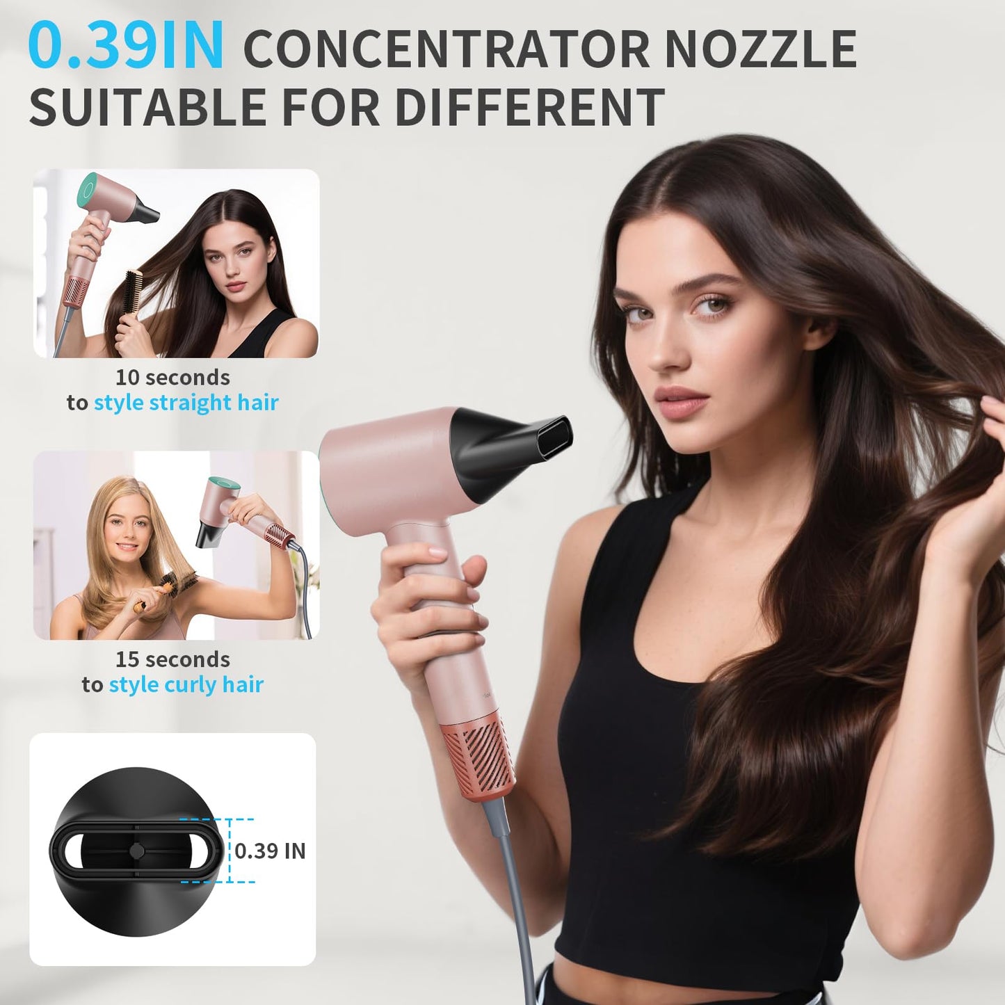 Hair Dryer,1400W High-Speed Ionic Dryer Low Noise Thermo-Control Hair-Dryer with Magnetic Nozzle,Fast Drying 2 Speeds & 4 Temps Hairdryer for Home Travel for Women and Men
