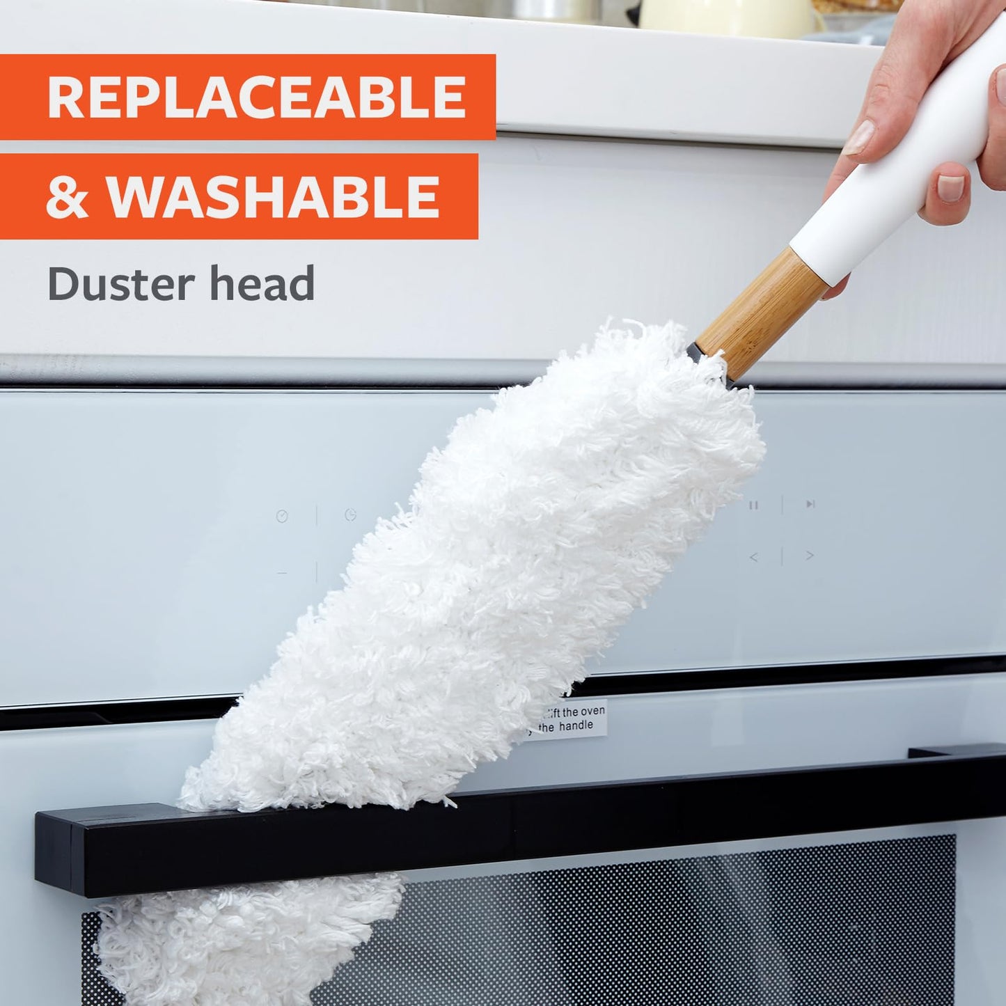 Full Circle Dust Whisperer Microfiber Duster - Machine Washable, For Ceiling Fans, Blinds, Furniture - White