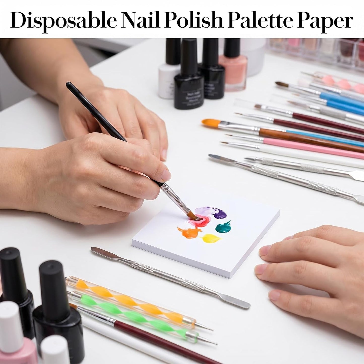 Disposable Nail Art Palette Set - 100 Pcs 3x3 Makeup Palettes with Stirring Rod for Professional & DIY Use