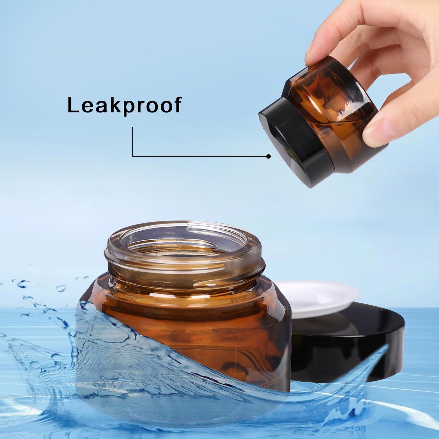 1 oz Glass Cosmetic Jars with Lids,3 Pack Amber Small Glass Jars with Lids,30 ml Empty Glass Makeup Containers for Sample, Cream, Lotion (1 oz, Amber)