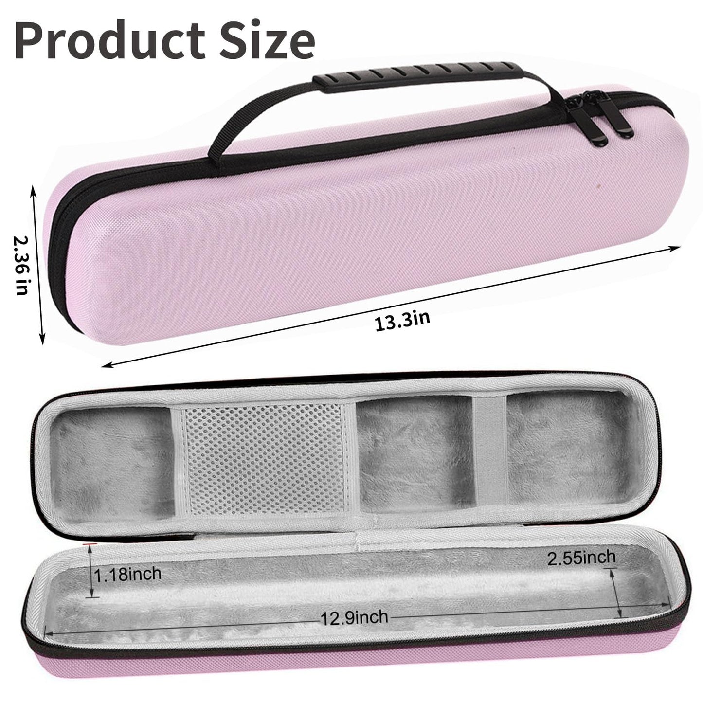 Curling Iron Travel Case, Festwarm Hard Carry Bag for Straightener Curling Irons Styler with Handle, EVA Flat Iron Cases for Vacation(CASE ONLY, Light Pink)-13.3"x2.3"