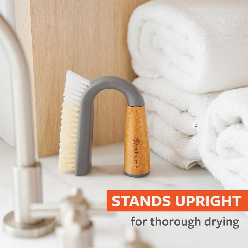 Full Circle Grunge Buster, Grout & Tile Scrub Brush, Recycled Materials, Tough & Durable, Grey