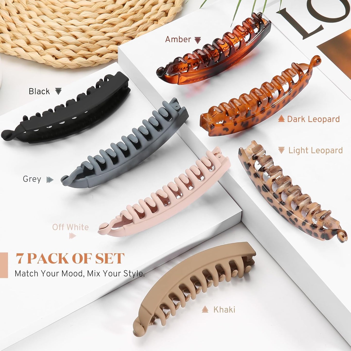 Gift4u Banana Clip for Women, 7 Pack 5.1 Inch Banana Hair Clip for Fine Thick Hair, Large Hair Clips Ponytail