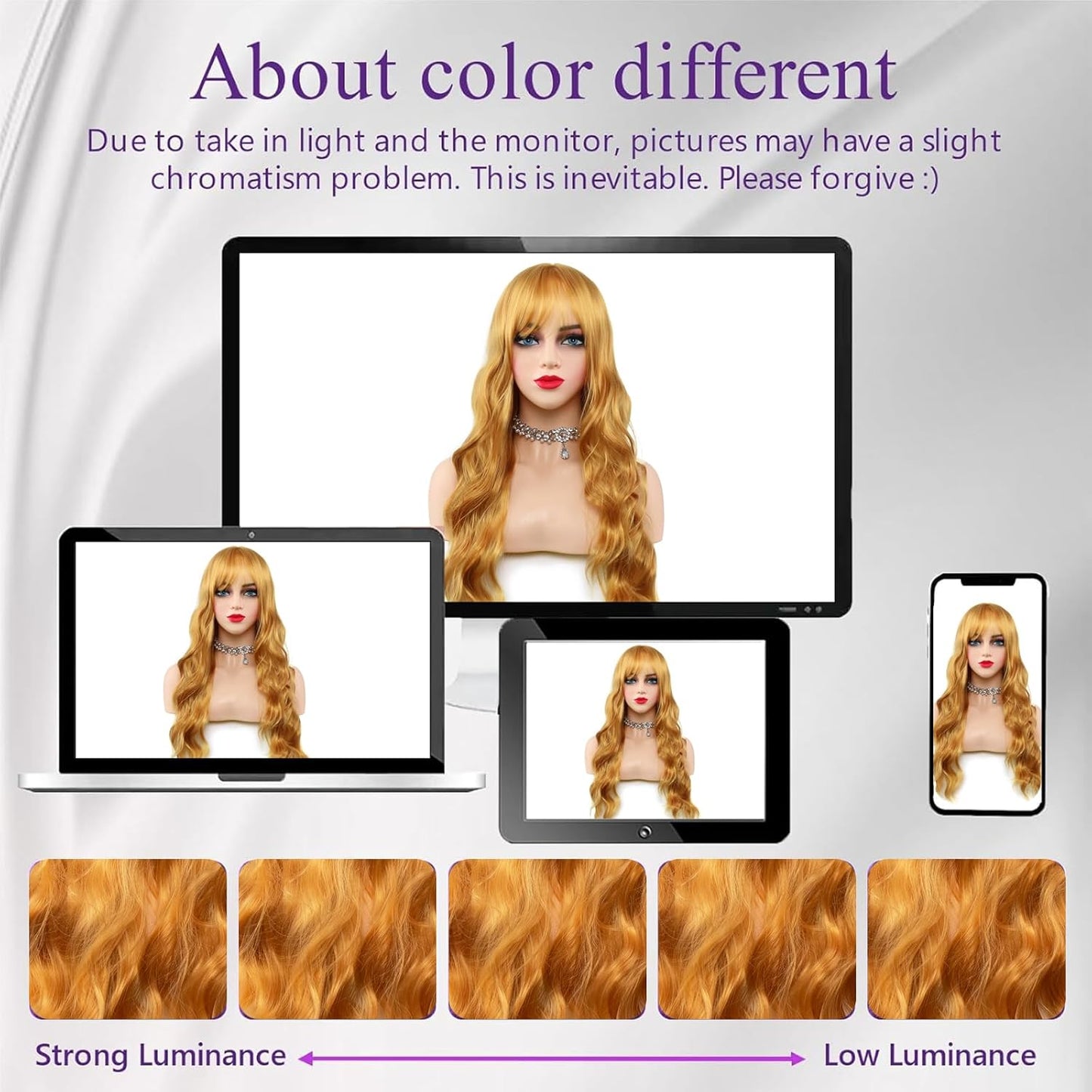 Honey Blonde Wigs for Women - 26 Inch Long Wavy Curly Synthetic Wig with Bangs | Heat Resistant Cosplay Style