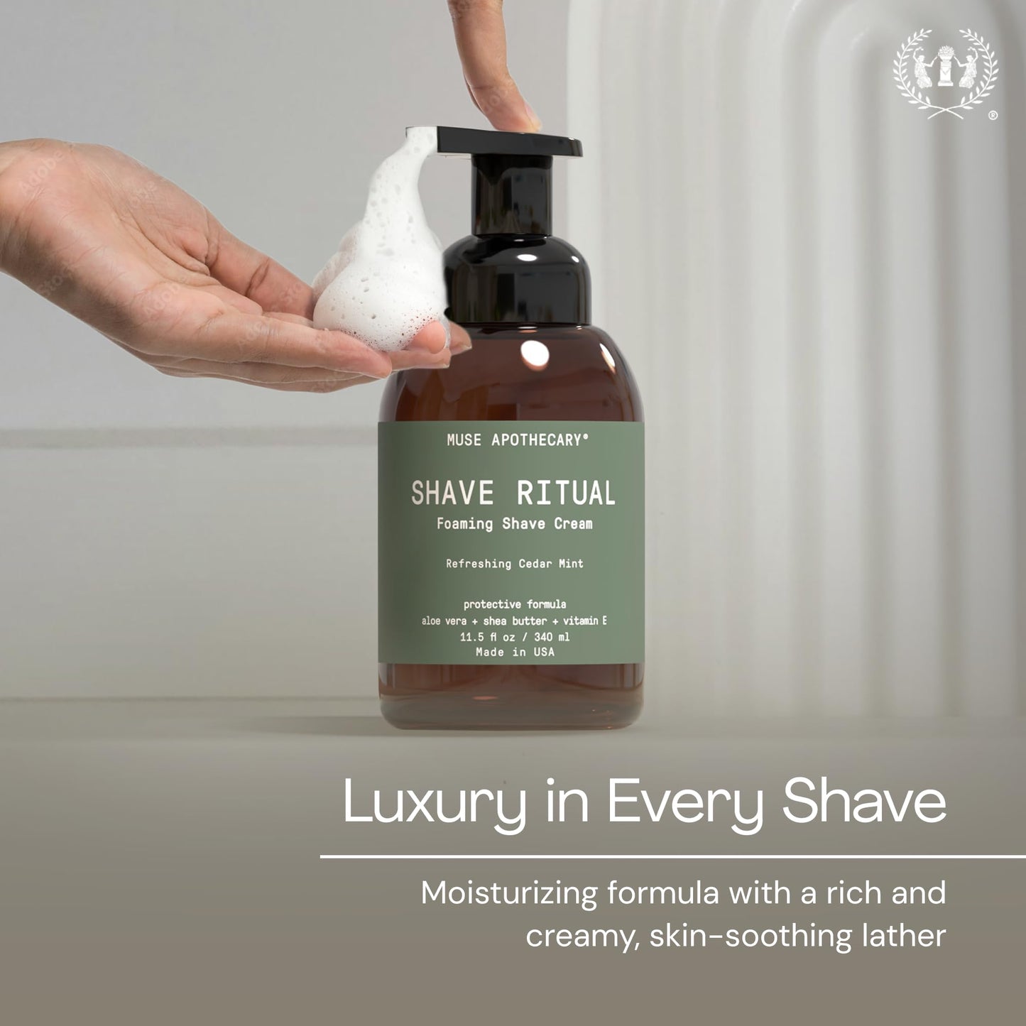 Muse Apothecary Foaming Shave Ritual - Natural Shaving Cream Sensitive Skin - Womens Shaving Cream Mens Shave Cream, Protective Formula Aloe Vera + Shea Butter + Vitamin E - Cedar Mint, 11.5oz, 2 Pack