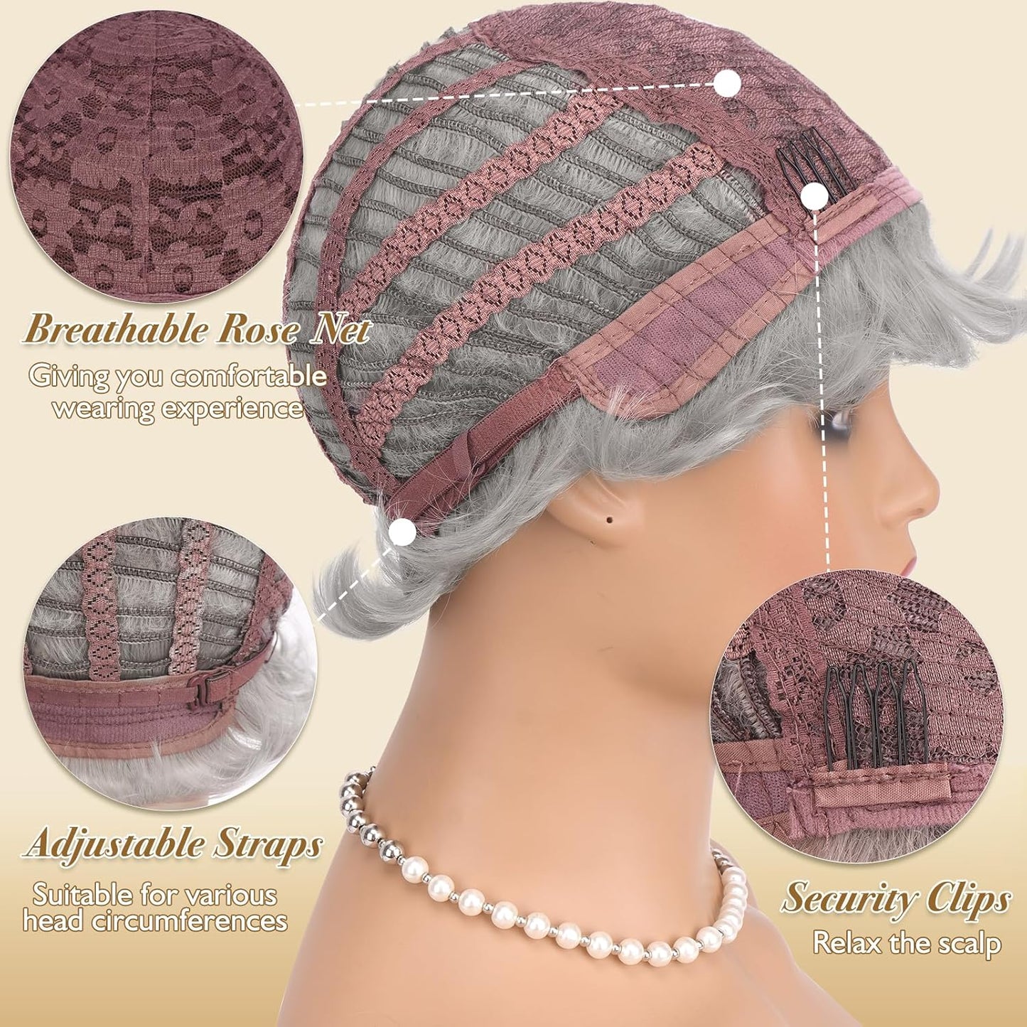 Grey Pixie Wigs for Women - Short Natural Layered Synthetic Hair | Heat Resistant Daily Wear