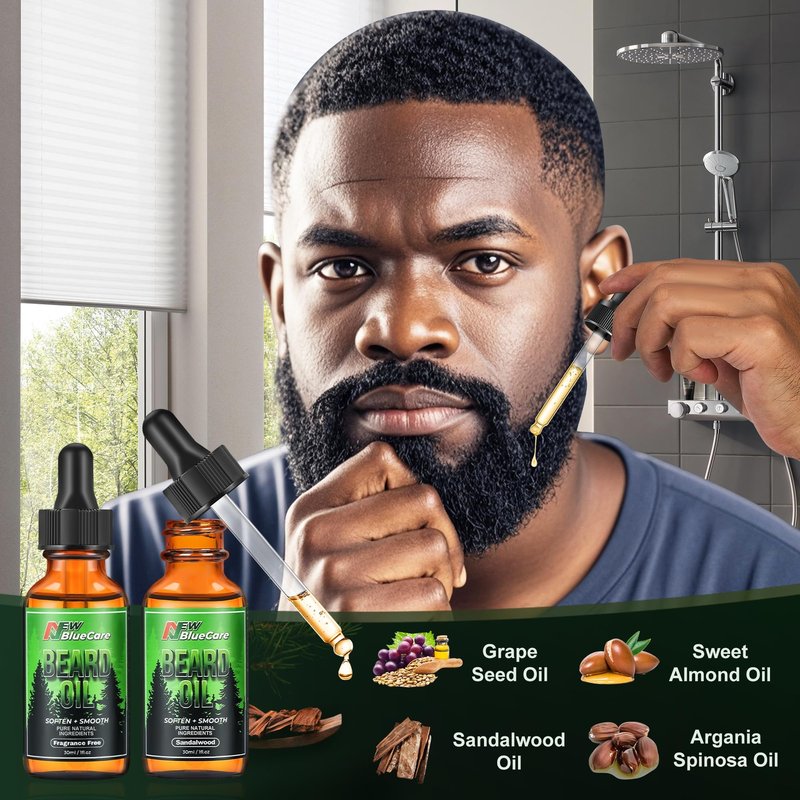 Beard Care Kit - Contains (1) each of Beard Oils (Sandalwood & Unscented), Biotin Beard Growth Balm, Comb and Scissors for Grooming and Trimming - Beard Care Daddy Gifts for Men Him Dad Husband