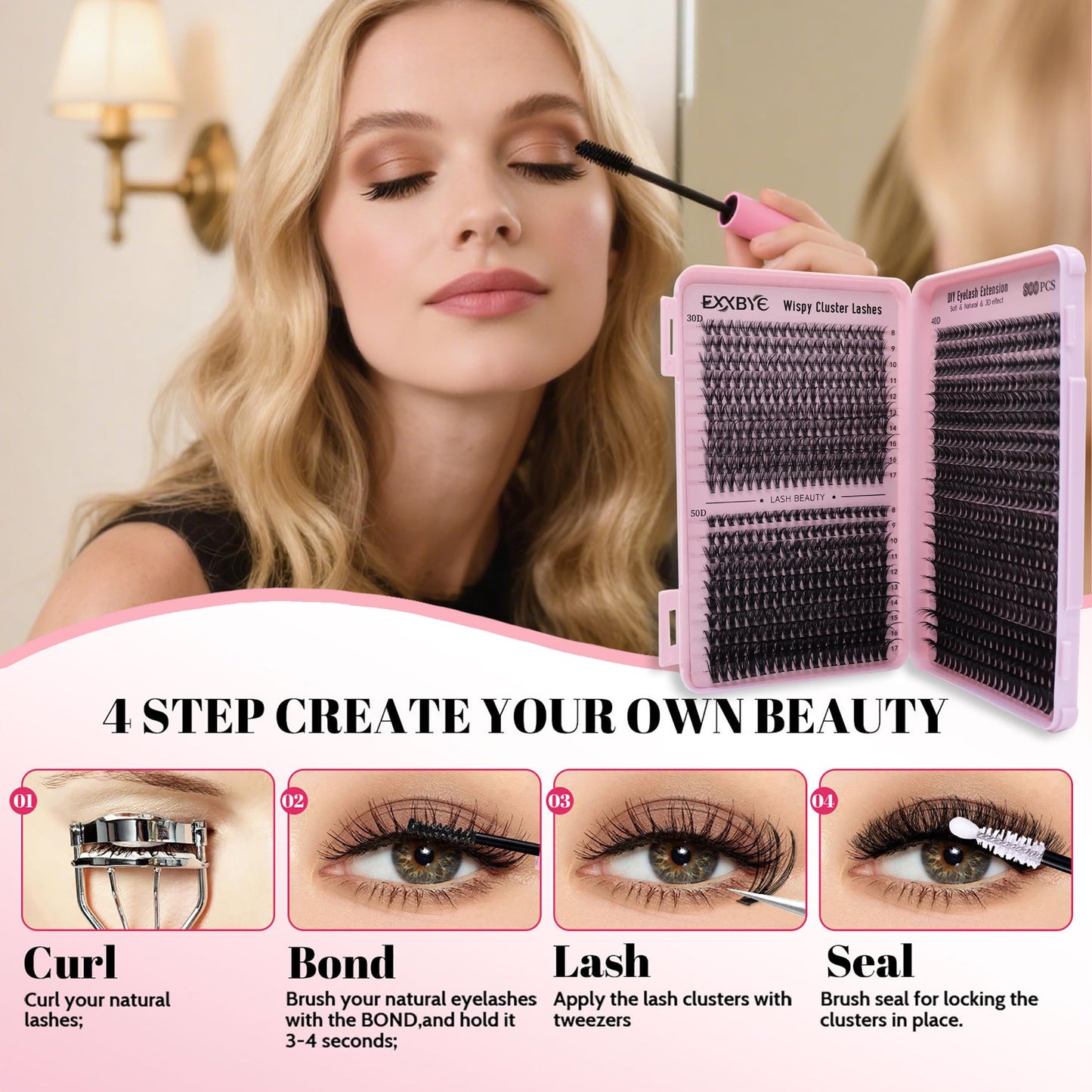 Wispy Lash Clusters Kit 800pcs Lash Extension Kit Eyelash Clusters 30D&40D&50D Natural Lashes Clusters 8-18mm DIY Individual Lashes Cluster