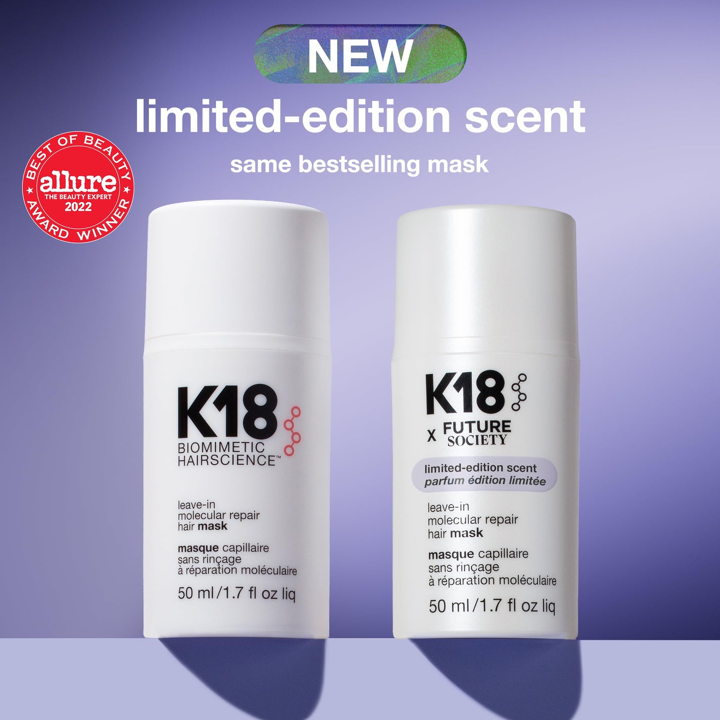 K18 x Future Society Leave-In Molecular Repair Hair Mask - Limited-Edition Scent Peptide Hair Treatment Mask for Bleach, Color, Chemical + Heat Damaged Strands - Damage Reversal in 4 Mins (1.7 Fl oz)