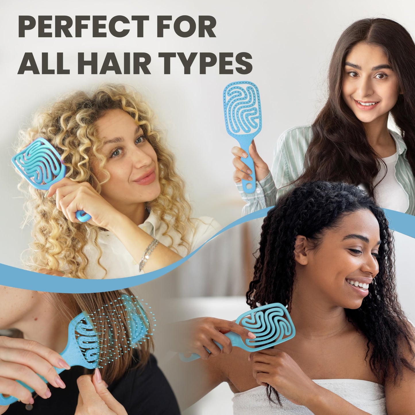Walcora Detangler Brush – Pain-Free Detangling Hair Brush for Wet & Dry Hair – Effortless Detangling Brush for Curly, Fine, Thick & Tangled Hair – Hairbrush for Women, Men & Kids – Blue