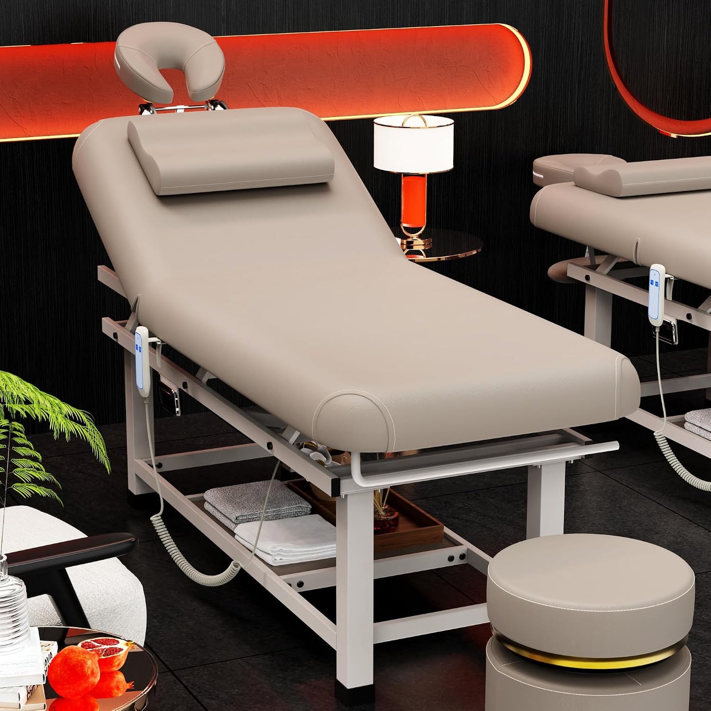 Heavy Duty Electric Massage Table - Adjustable Backrest & Storage Space | 30 x 75 Inches - Beige Gray
