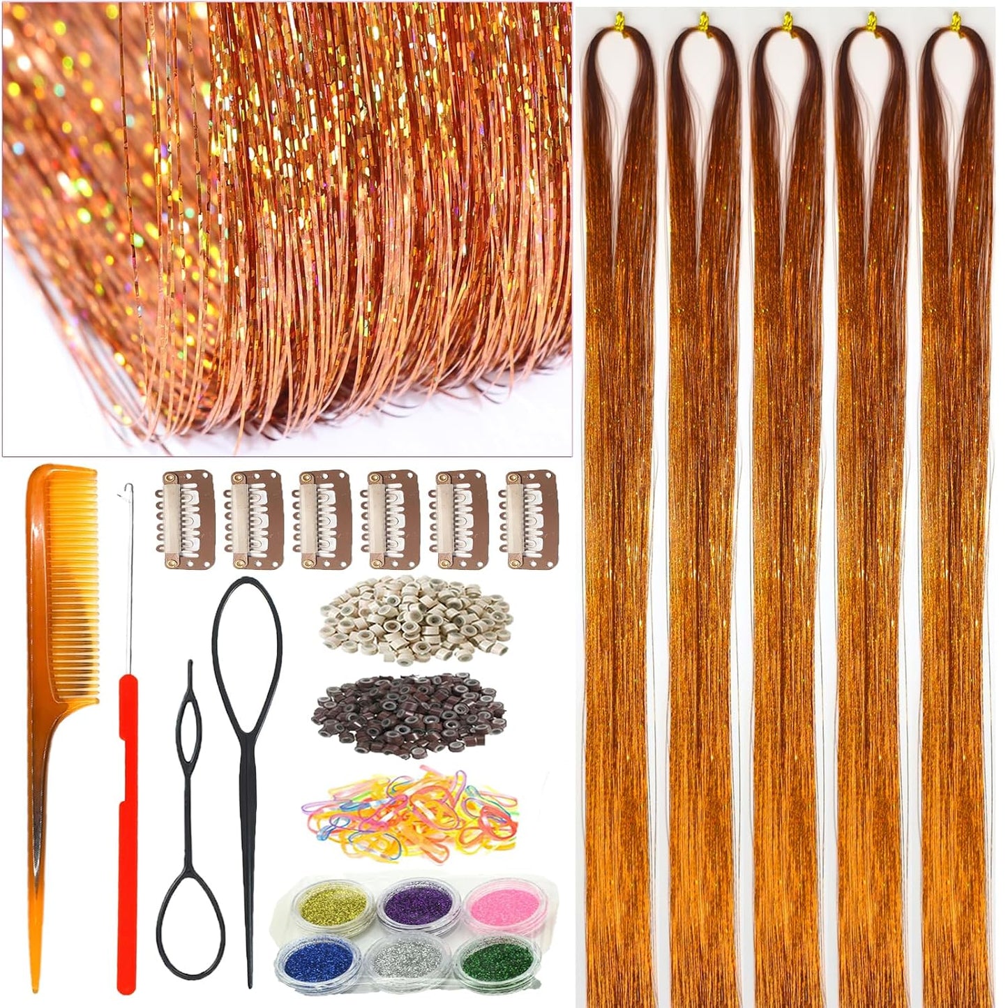 CelineBella Hair Tinsel - Emerald Green 48-Inch Glitter Strands | Sparkling Highlights for Parties & Cosplay