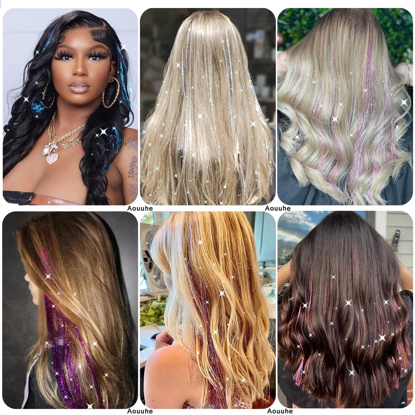 Hair Tinsel Kit - 24 Vibrant Colors, 9800 Strands, 48 Inch Glitter Hair Extensions | Festive Party Accessories for Women & Girls