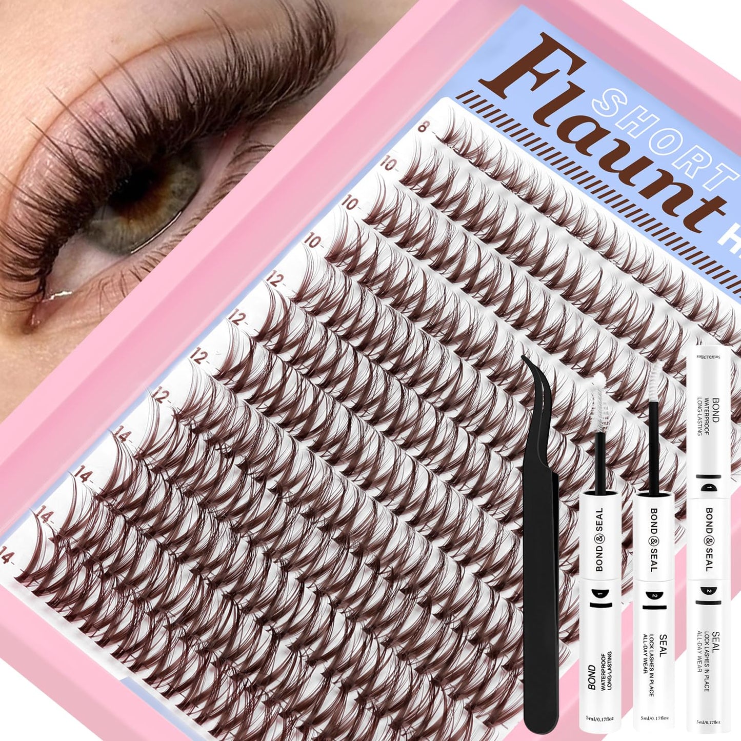 DIY Lash Extension Kit - Natural Wispy D Lashes Clusters | 8-18mm Eyelash Extensions with Bond, Seal & Tweezers for Beginners