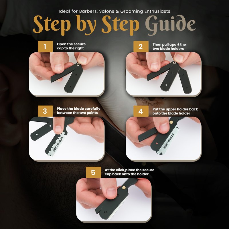 Utopia Care Professional Straight Razor for Men, Barber Straight Edge Razor Safety with 100 Pack Blades, Black