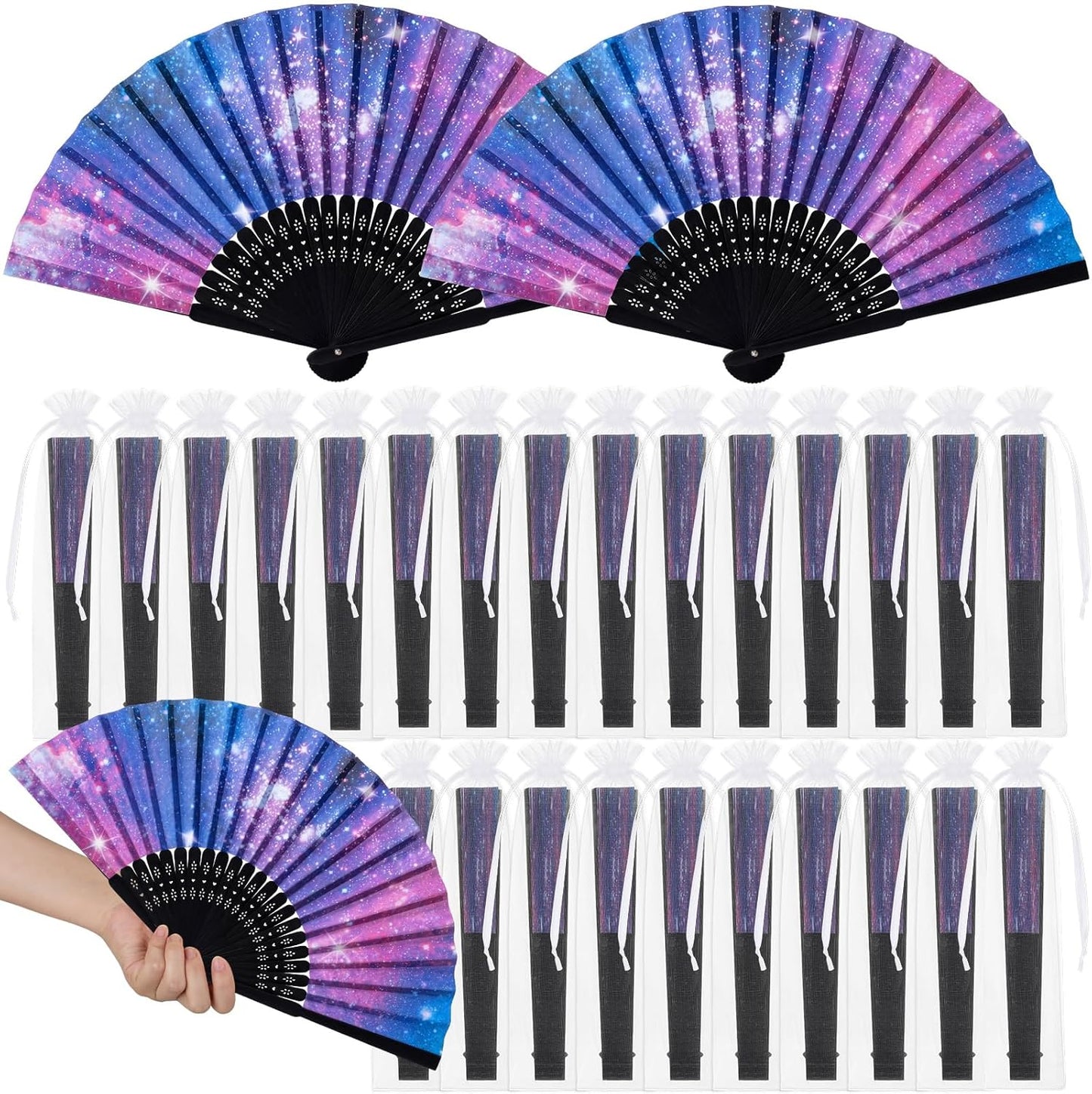 Wildflower Folding Hand Fan Set - 25 Vintage Paper Fans with Organza Bags | Perfect for Weddings & Tea Parties