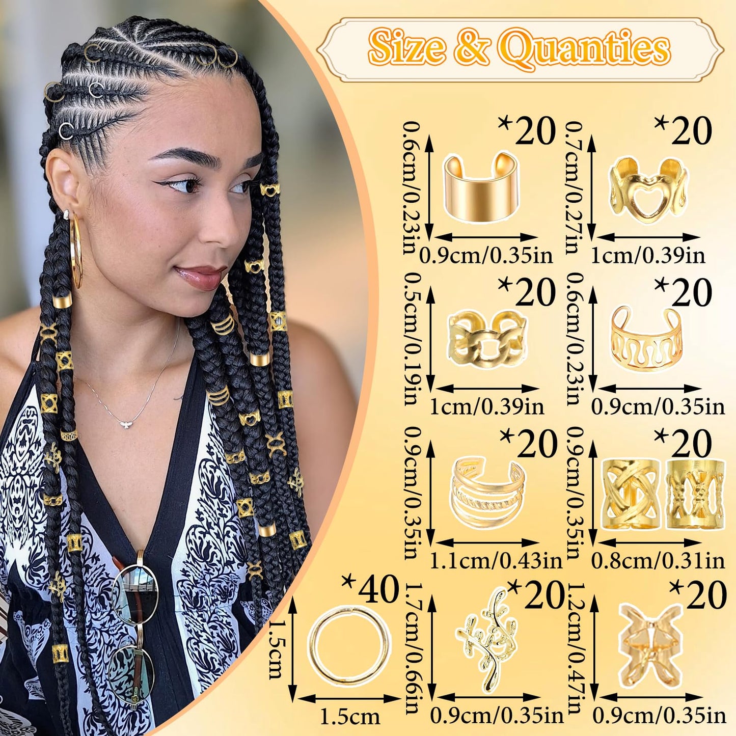 NAISKA 220 PCS Gold Hair Jewelry for Braids Hair Cuffs Rings Loc Jewelry for Women Dreadlock Hair Charms Stylish Box Hair Accessories for Women Men