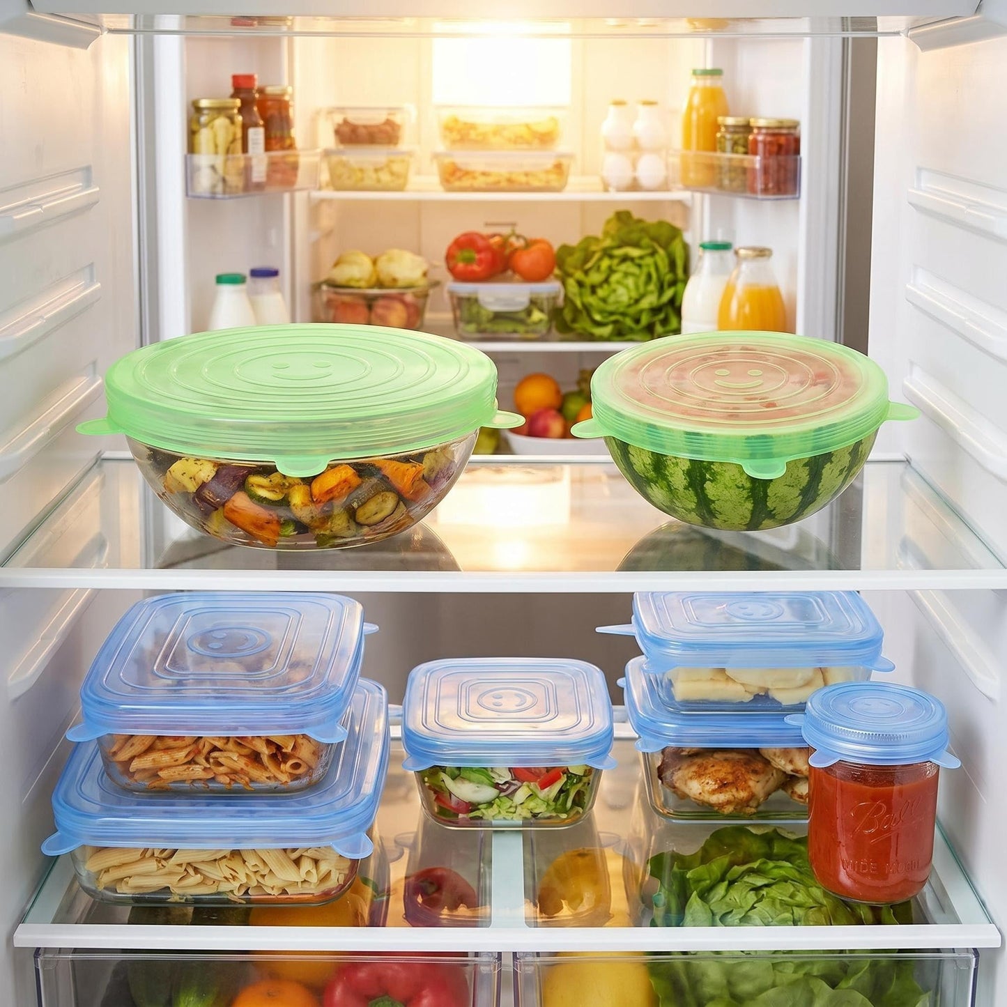 Silicone Stretch Lids 12 Pack, Reusable Food Grade Bowl Covers, 6 Sizes Round Rectangle for Food Storage Fridge