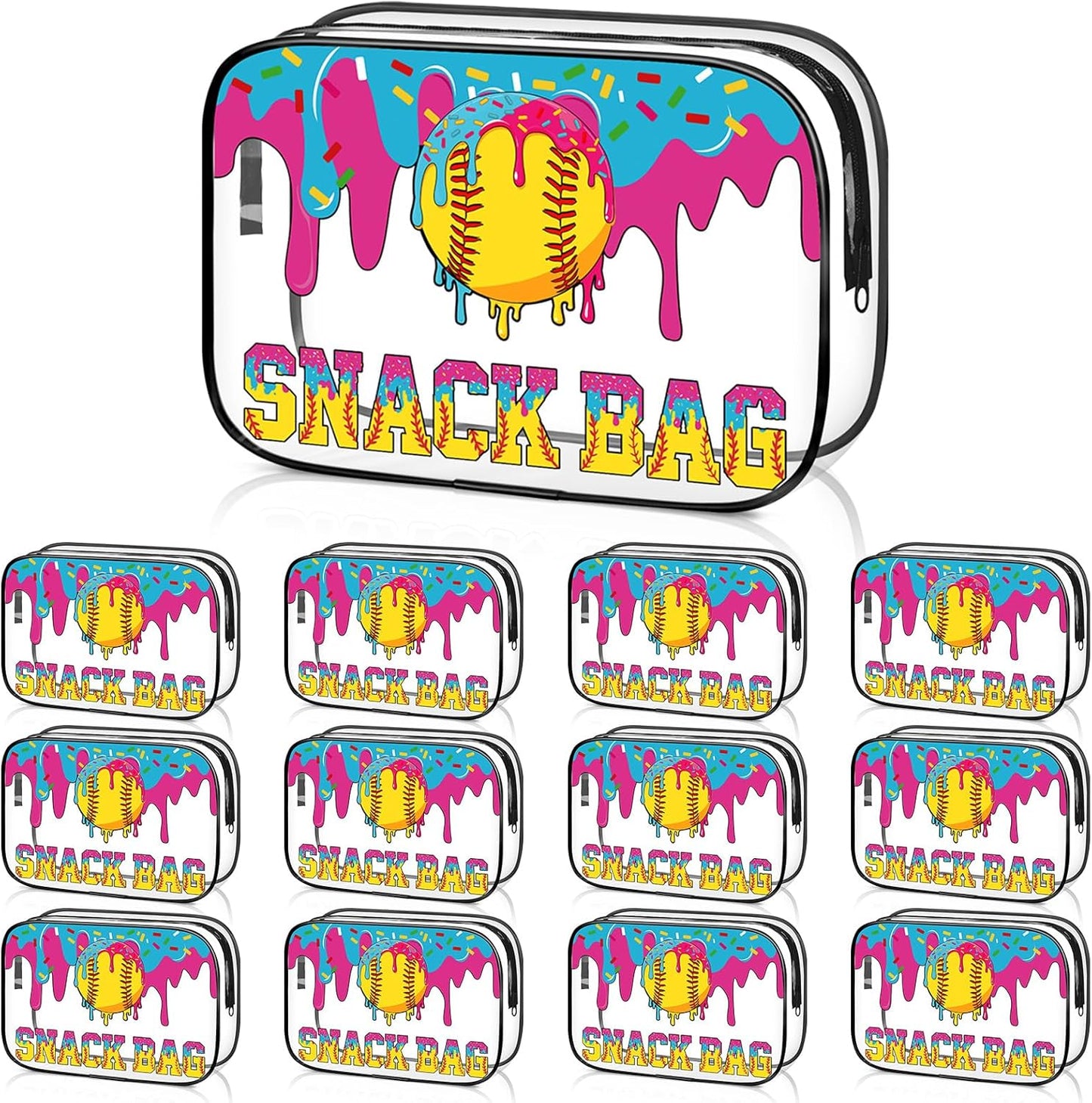 Softball Party Favors - 12 Pink Bow Snack Bags for Girls | Goodie Bags for Birthdays & Back to School, 7.09 x 4.72 x 2.36 Inch