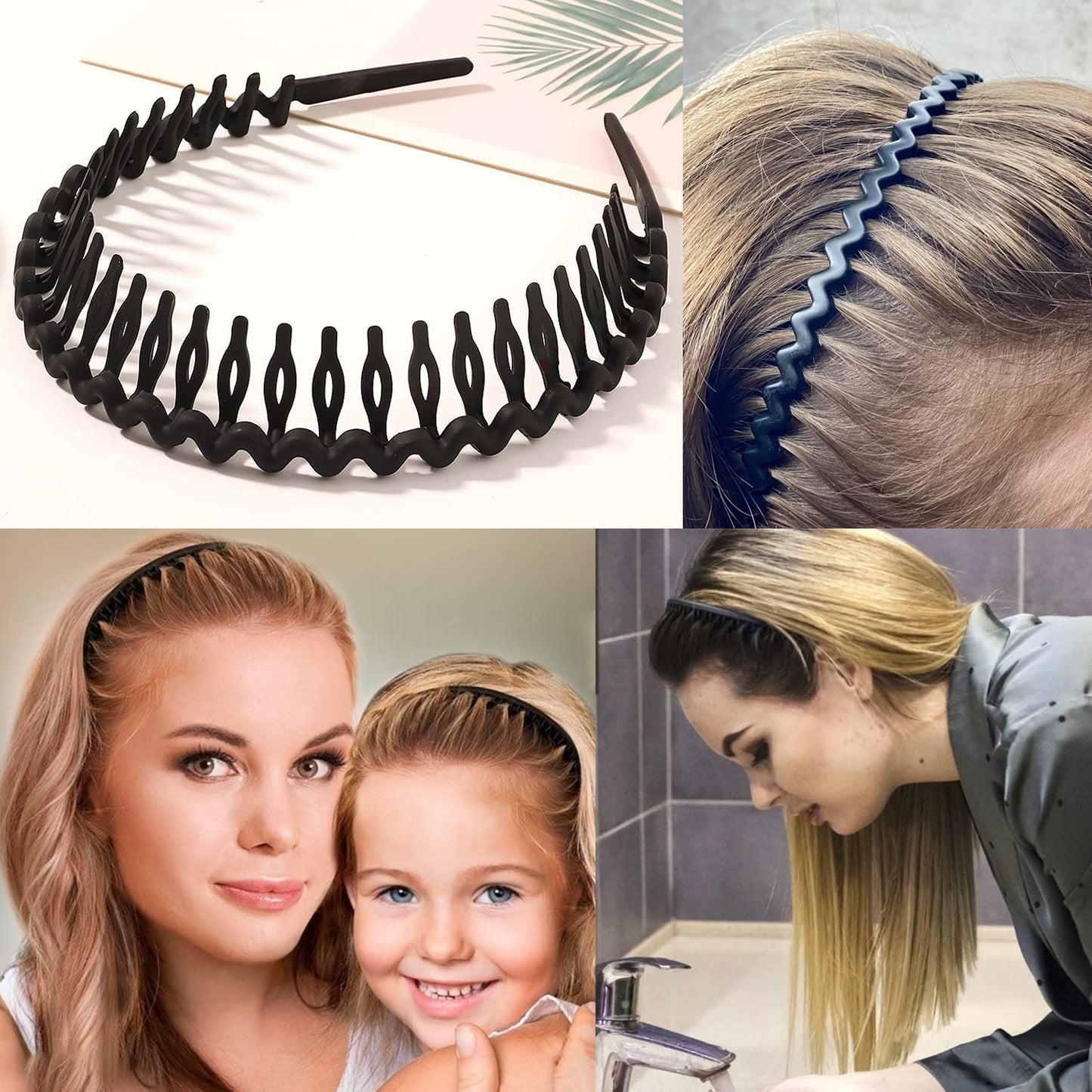 LAPOHI 8-Piece No-Slip Plastic Headbands Set - Effortless Style for Women, Men & Teens | Black