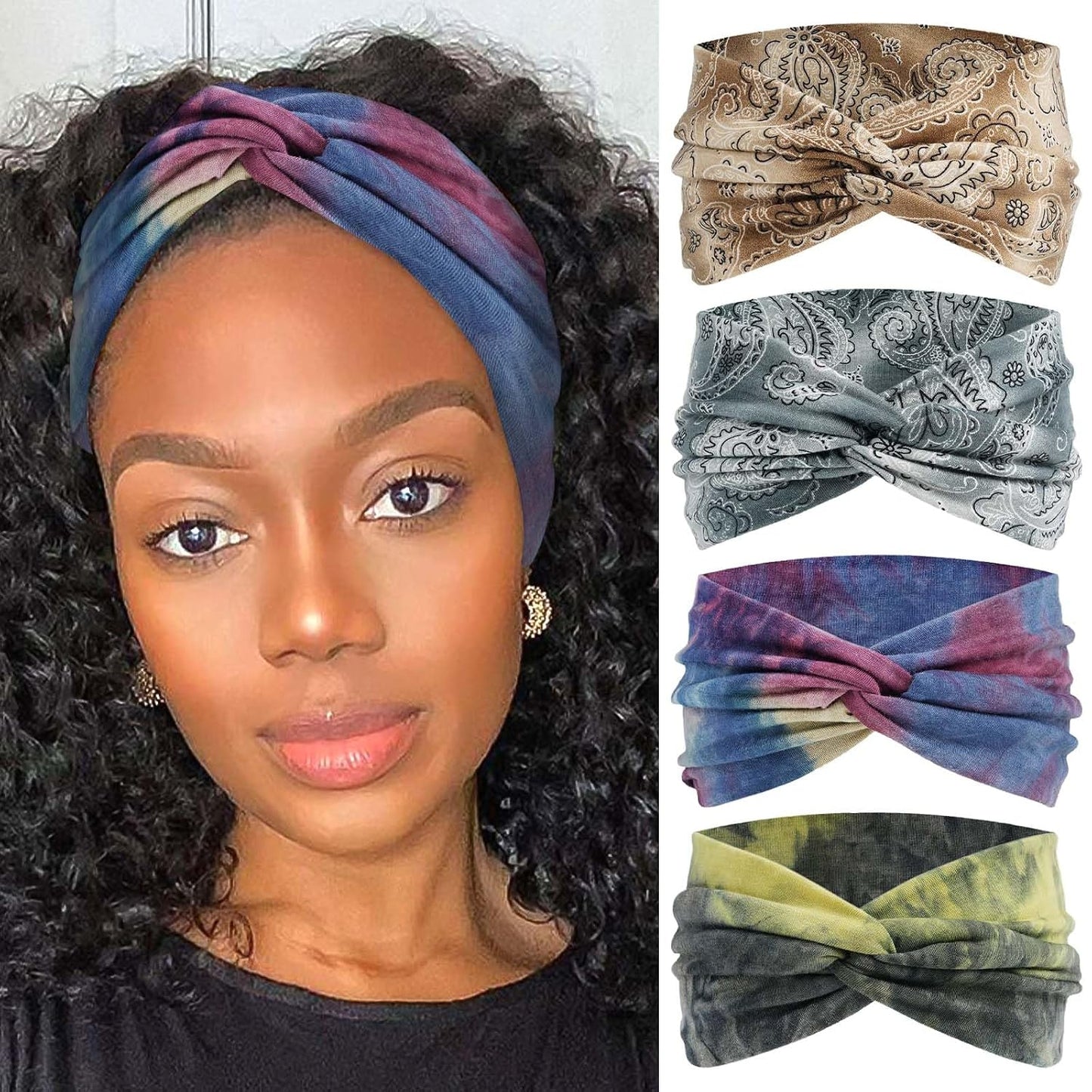 Bandana Headbands for Women - Large Turban Wraps | Knotted Criss Cross Design, Perfect for Workouts