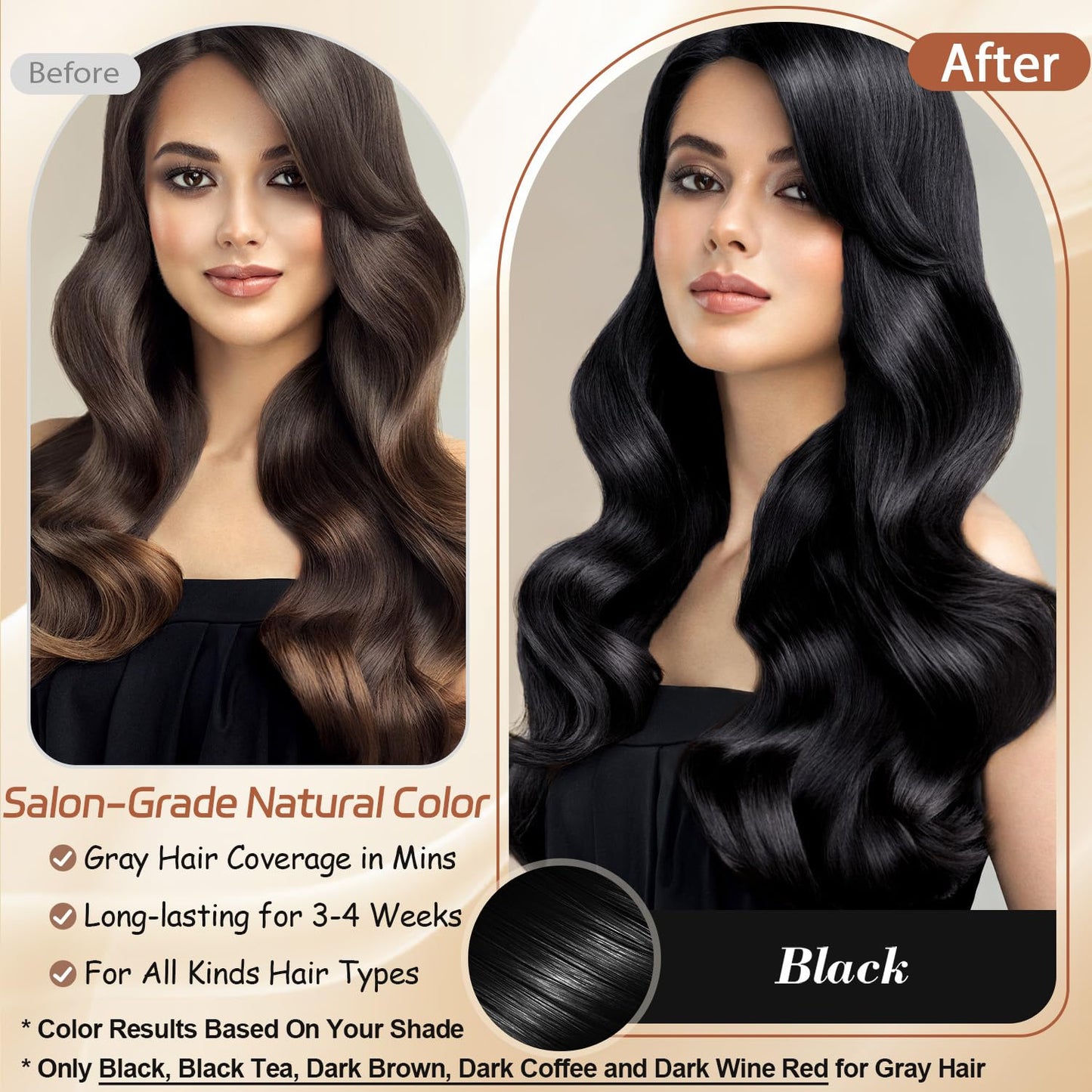 Instant Black Hair Dye Shampoo - 100% Gray Coverage | Herbal Formula, 3-in-1 Care, 500ML