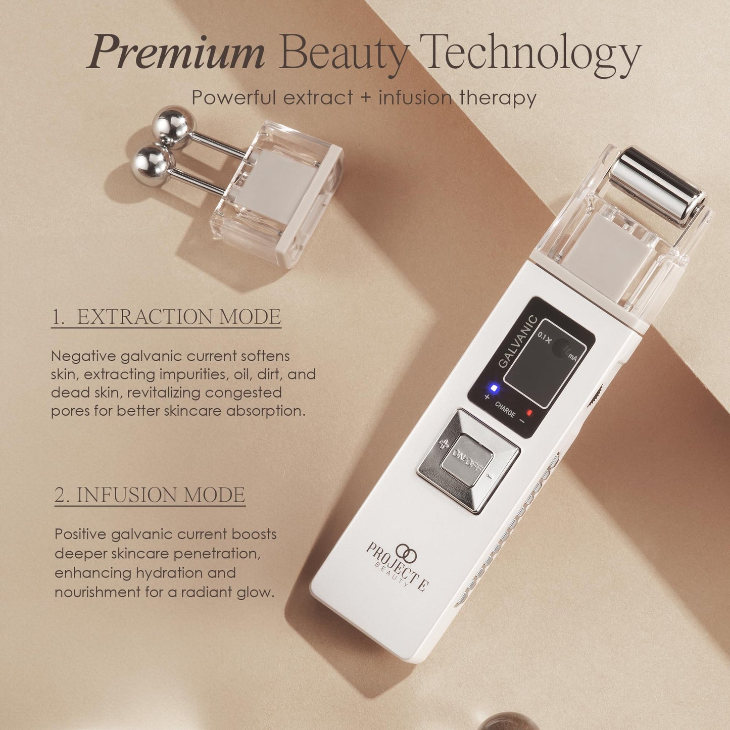 Project E Beauty Portable Rechargeable Galvanic Device | Skin Care Reduce Wrinkles Skin Tightening Firming Fine Lines Desincrustation Deep Pore Cleansing Rejuvenation Device
