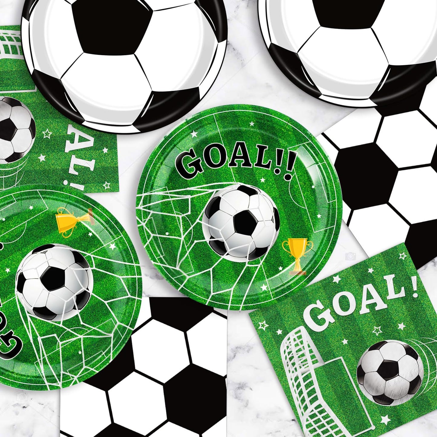 LINHAXM Soccer Plates and Napkins, Disposable Paper 9-Inch Plates and Napkins, Soccer Party Supplies for Sports Birthday Party Decorations, Serves 24