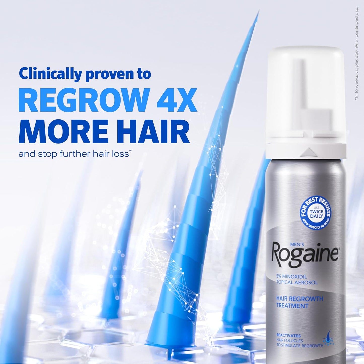 Men's Rogaine 5% Minoxidil Foam - Hair Regrowth Treatment for Thicker Hair | Unscented, 2.11 oz