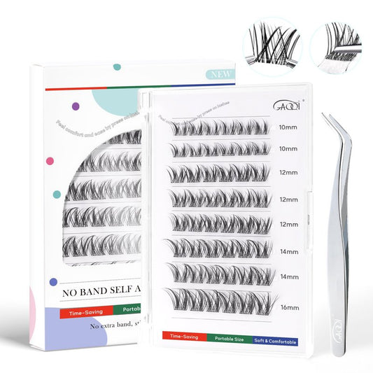 GAQQI Self Adhesive Eyelashes Clusters, No Glue Lash Clusters 10-16mm Wispy & Wet Cluster Lashes, No Band Press On Lashes, More Comfortable & Stronger Hold (Rabbit）