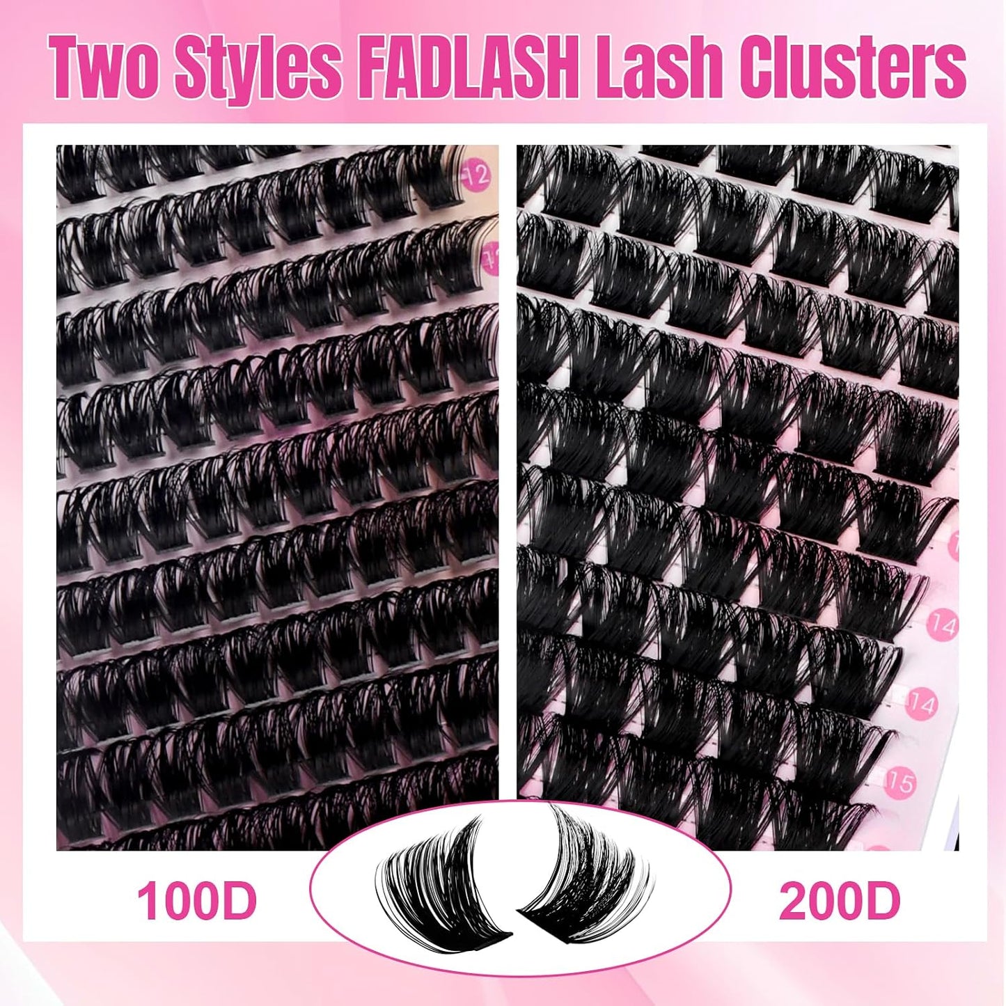 FADLASH Natural Eyelash Clusters - Fluffy 100D/200D Extensions | DIY Home Use, 8-16mm D Curl, 2 Pack