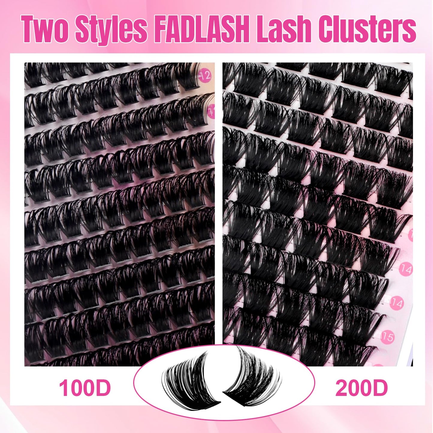 FADLASH Lash Clusters Natural Eyelash Clusters 100D+200D Fluffy Lashes Extensions 8-16mm D Curl DIY at Home (100D+200D, 2 Pack)