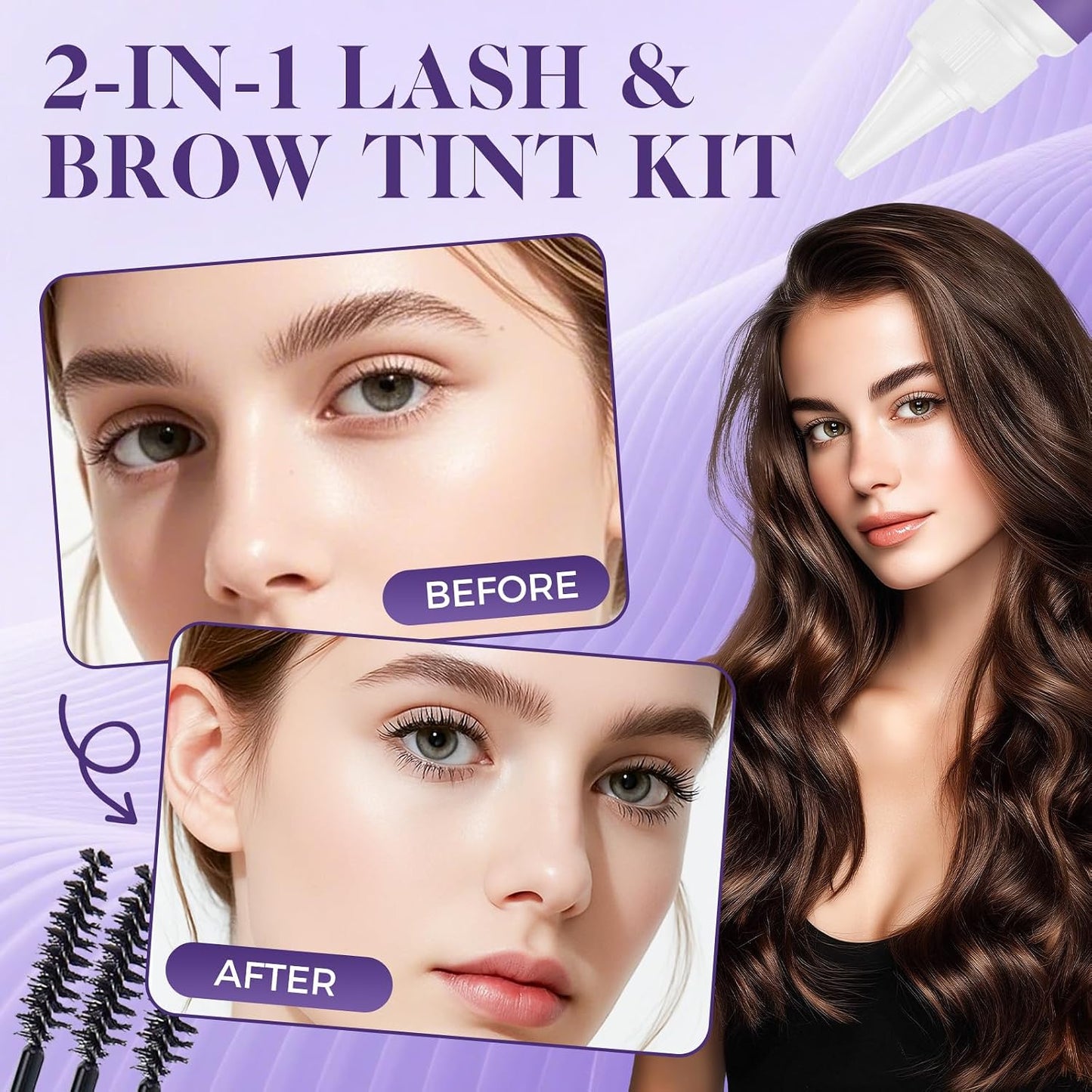 Eyelash & Eyebrow Tint Kit - Professional 2-In-1 Color Solution | Natural Ingredients, Lasts 6 Weeks, 7ml (Black)