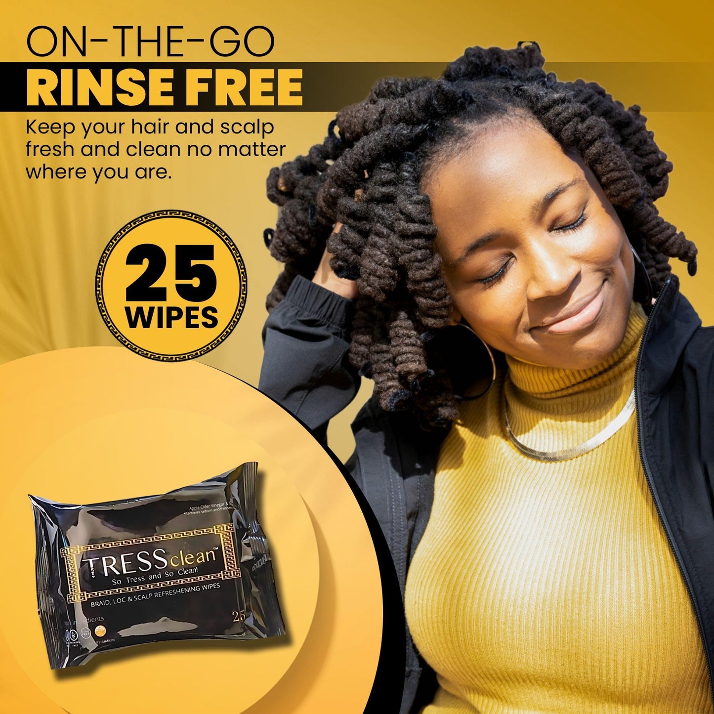Tress Clean All Natural, Rinse-free Essential Oil Scalp Cleansing Refresh Wipes - Soothing Hair Cleansing Shampoo Wipes. Deodorizing Scalp Detox for Braids & Locs