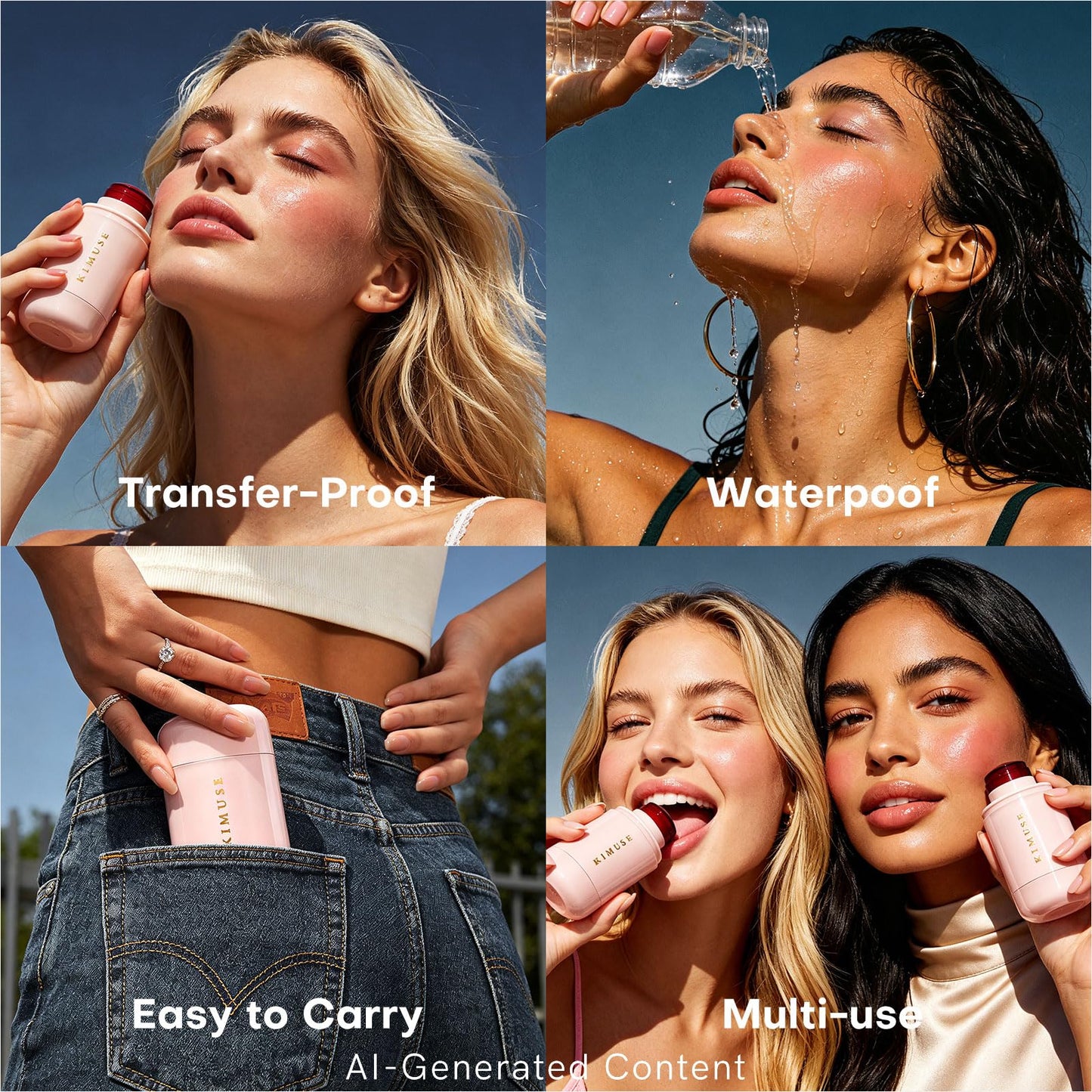 KIMUSE Jelly Cheek & Lip Tint, Watercolor Blush, Multi-Use Makeup, Tint for Cheeks, Lips & Eyes, Lightweight, Sheer & Buildable Color, Vegan Formula, Cruelty-Free
