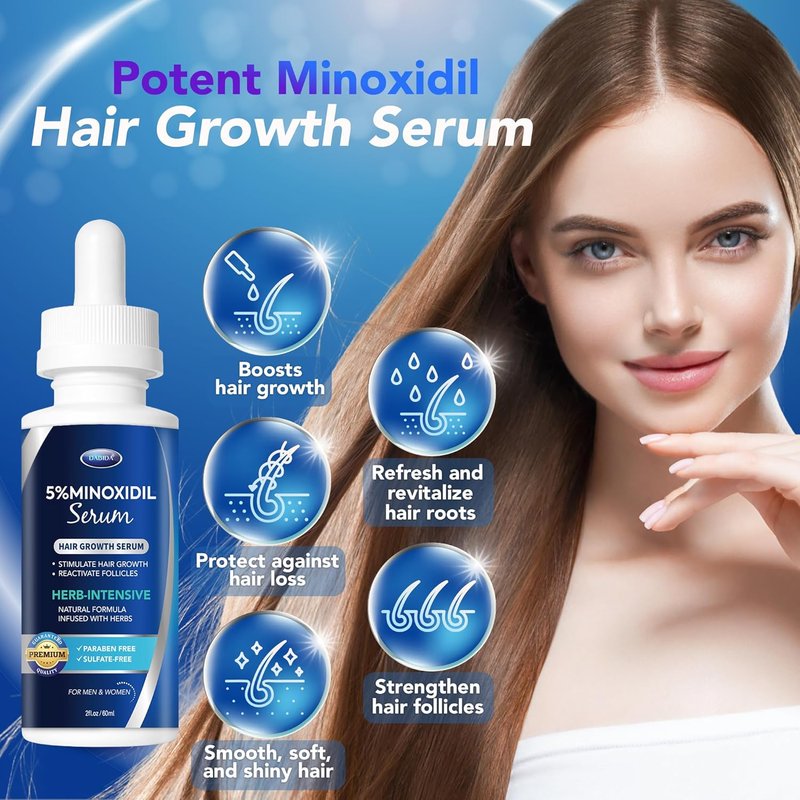 Minoxidil Hair Growth Serum - Extra Strength Beard Regrowth Treatment with Biotin | 60ml, 4 Bottles for Thicker Hair