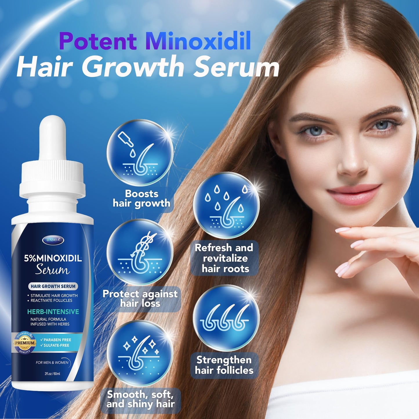 5% Minoxidil Hair Growth for Men and Women: Extra Strength Minoxidil and Biotin Beard Regrowth Serum for Thinning Hair Loss to Grow Thicker Fuller Hair 60ml 4 Bottles