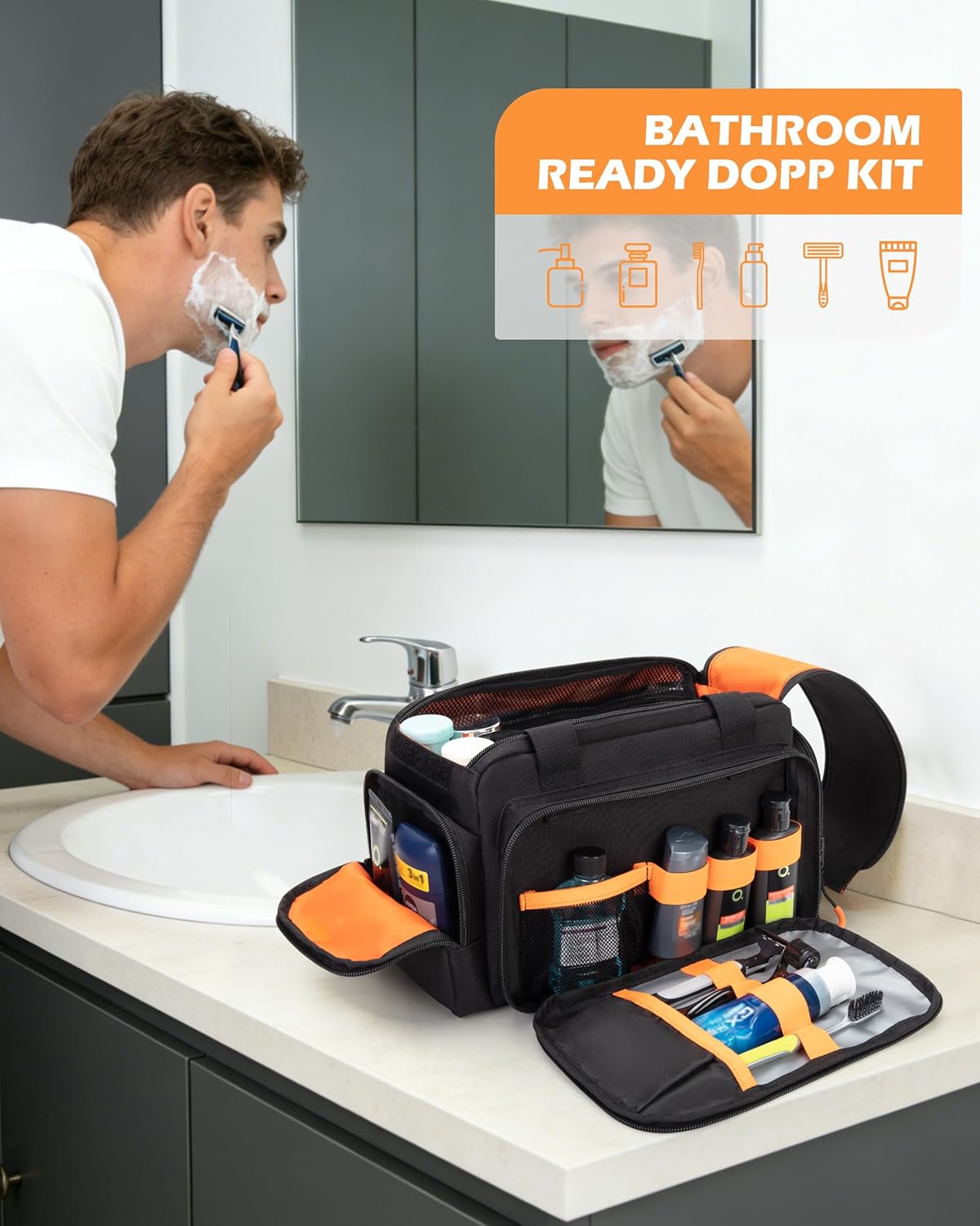 Tactical Travel Toiletry Bag - Extra Large Dopp Kit Organizer for Men | Dual Zipper Design, Black