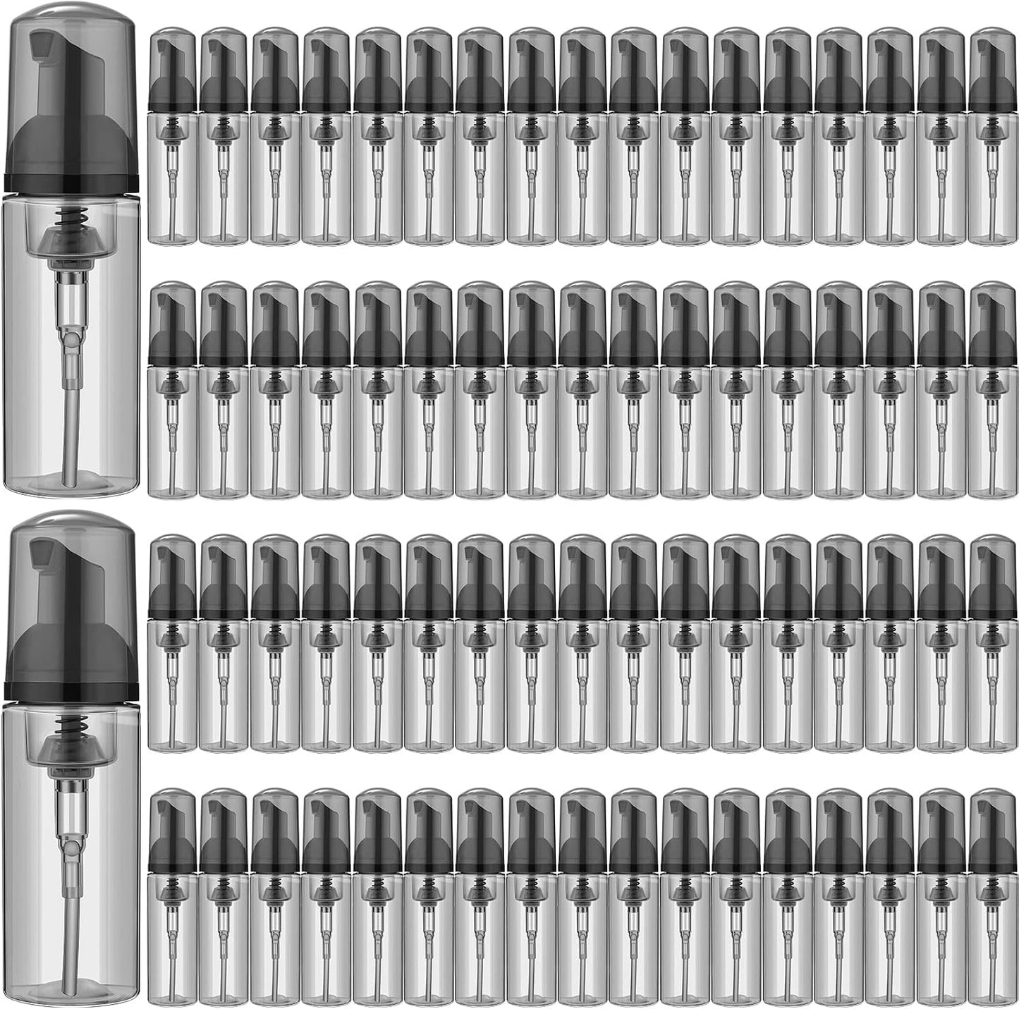 Plastic Foam Soap Dispensers - 70 Pcs Refillable 2 oz Lash Shampoo Bottles | Mini Travel Foam Dispenser (Transparent)