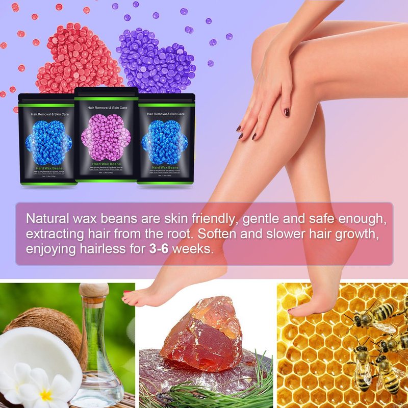 Wax Beads for Hair Removal 10.5oz (300g), Auperwel Hard Wax Beads Beans for Sensitive Skin Brazilian Waxing, Face, Bikini, Eyebrow, Legs, Painless for Women Men, 3 packs Kit with 10 Sticks