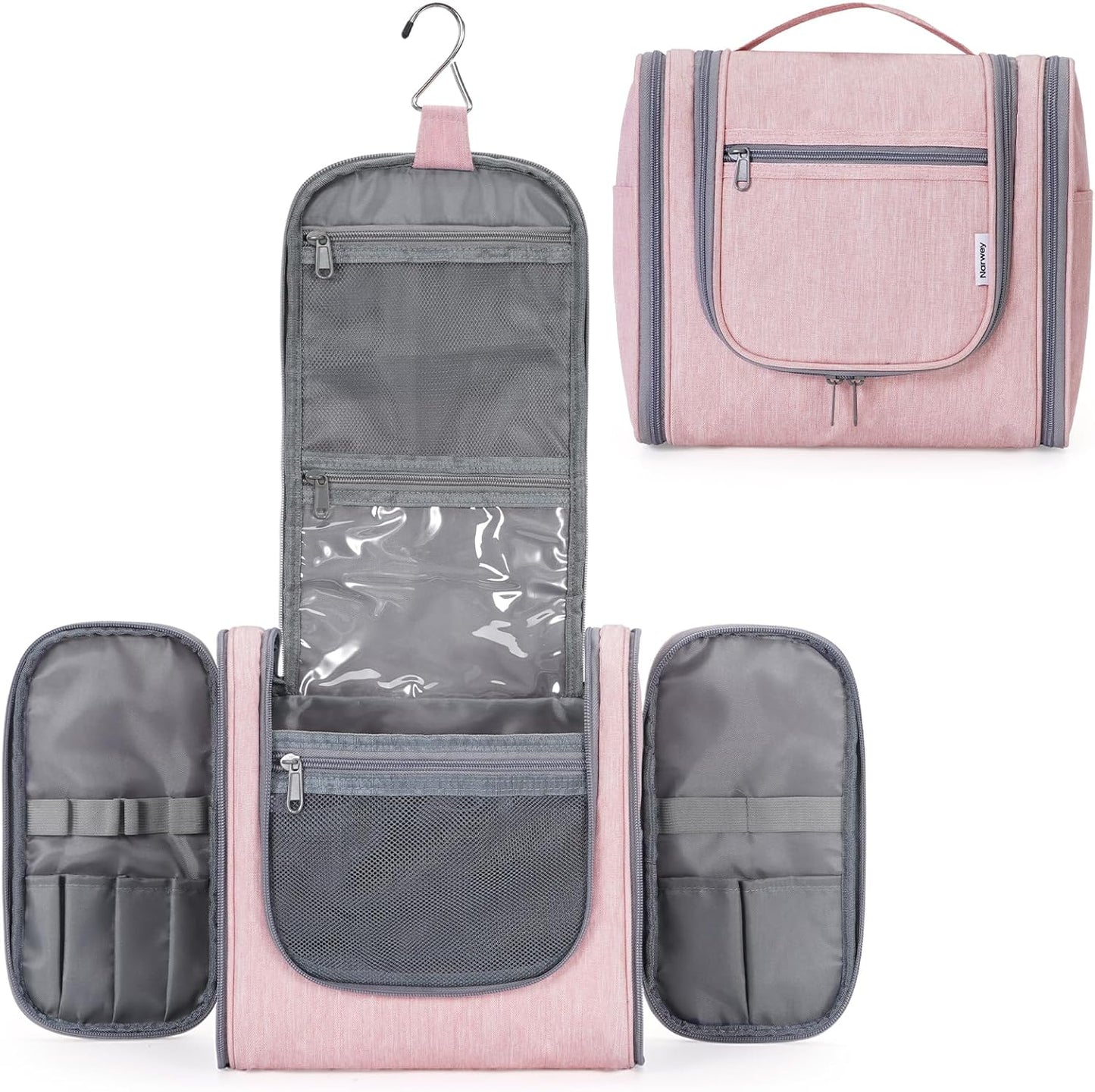 Small Striped Hanging Travel Toiletry Bag for Women - Makeup Organizer | Greyish Blue Stripe