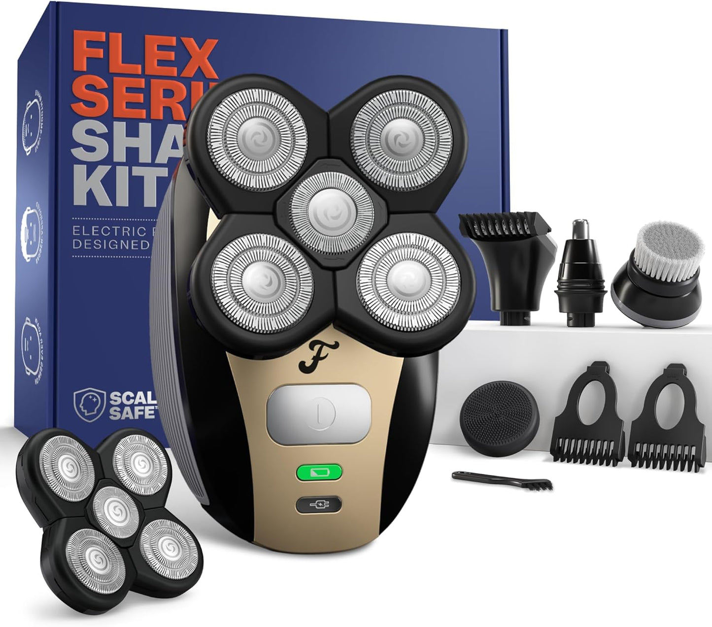 Electric Head & Body Hair Shaver - Cordless Rechargeable Wet/Dry Razor with Rotary Blades, Clippers & Trimmer | Waterproof Design