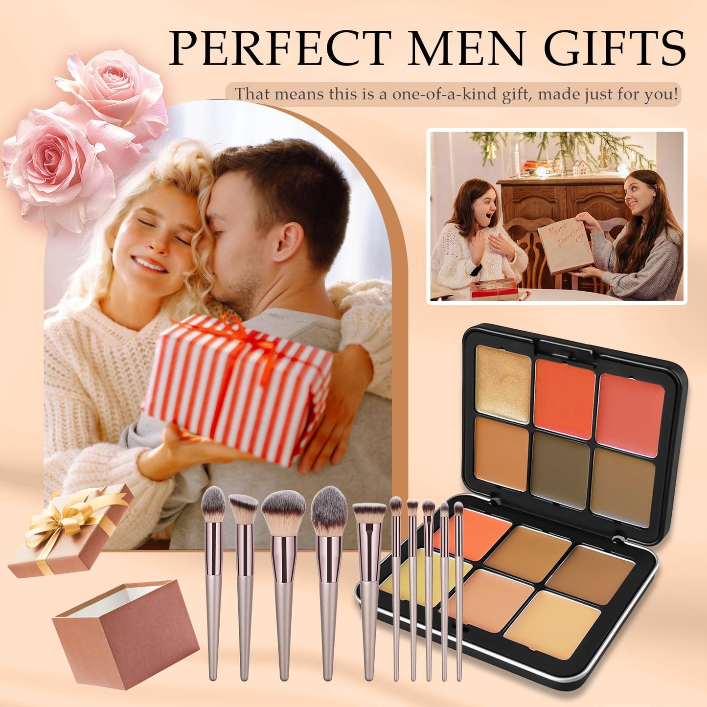 JasCherry Makeup Kit, 12 Colors Vegan Eyeshadow Concealer Palette with 10 Professional Champagne Gold Makeup Brushes Set, Cruelty-Free, Gift Set for Women, Teens, Beginners(A)