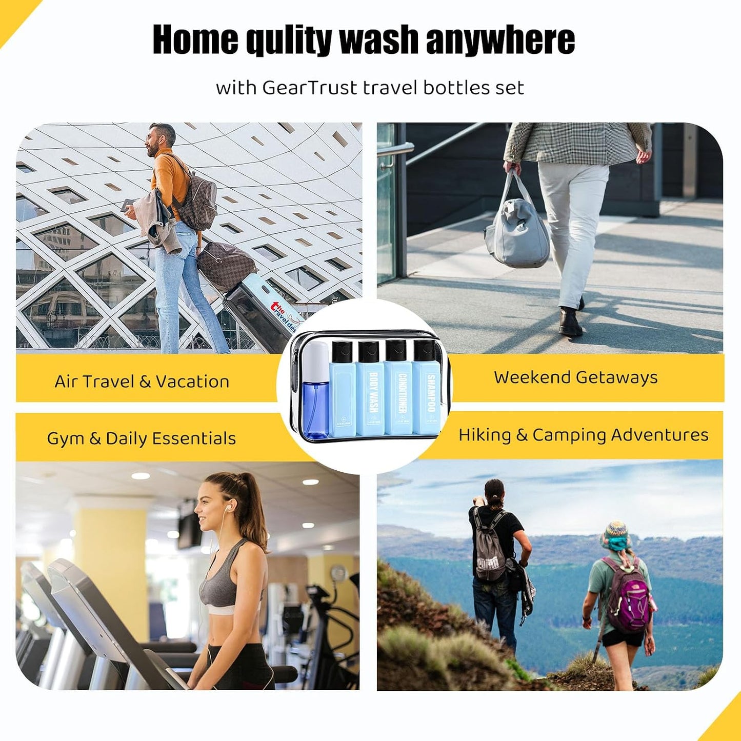 Travel Bottles for Toiletries - 3.4oz TSA Approved Leak Proof Shampoo & Conditioner Containers | 5 Pack Clear Plastic