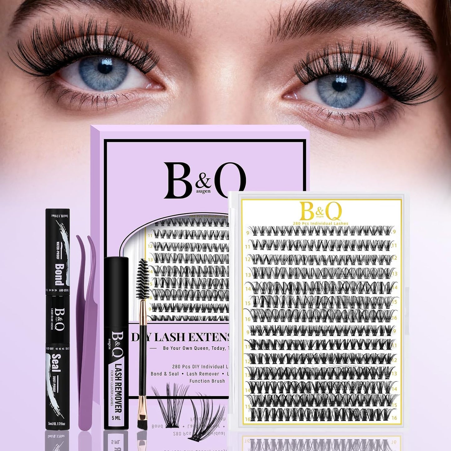 Lash Clusters Kit - 280PCS Individual Eyelash Extensions | 30D & 40D Mix for Classic Look, Waterproof Bond & Seal, DIY Home Use