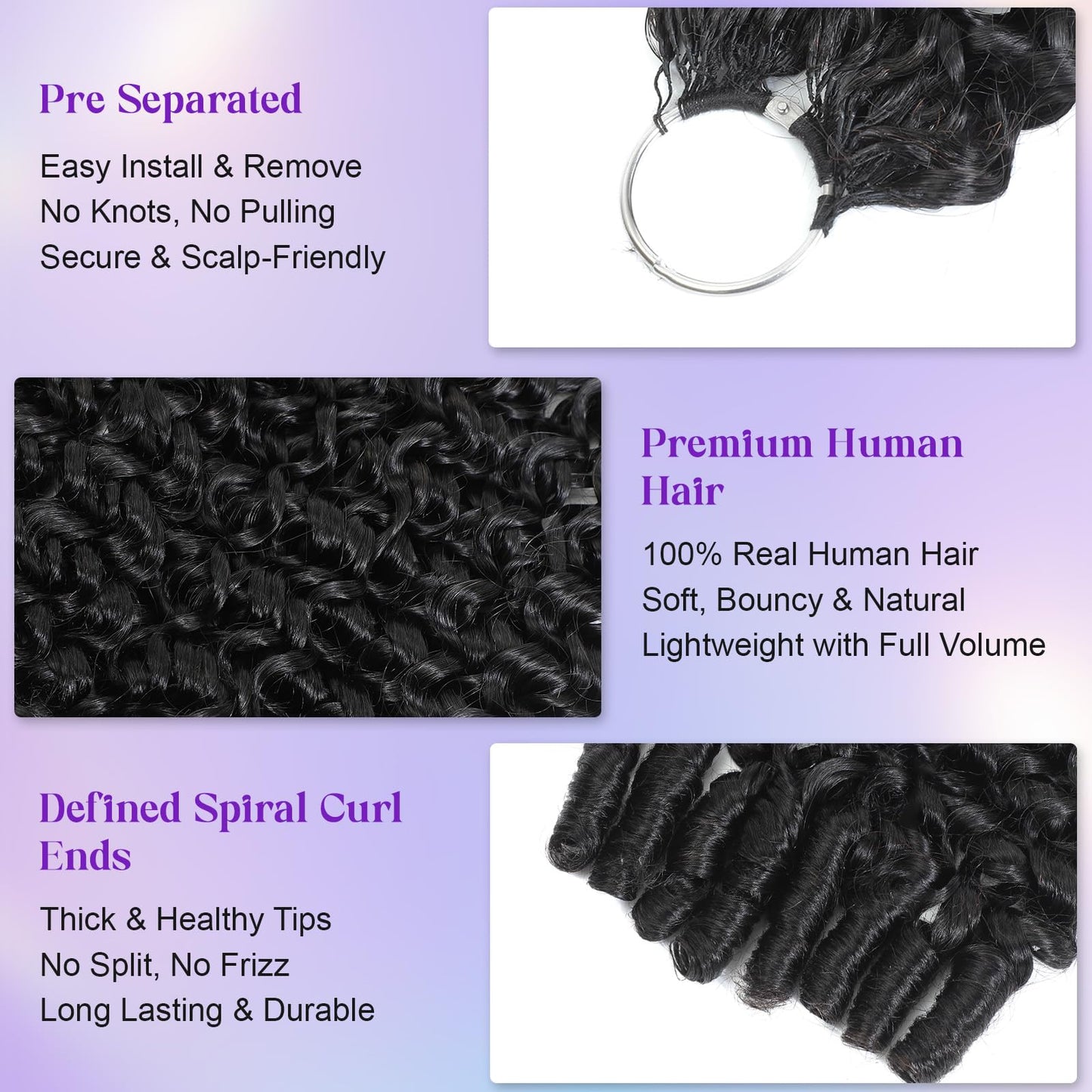 Burmese Curly Crochet Hair for Black Women Feather Crochet Human Hair 18inch 60g Knotless Pre-Separated Lightweight Miracle Knots Crochet Human Hair 100% Real Human Crochet Hair Bundles Soft Reusable