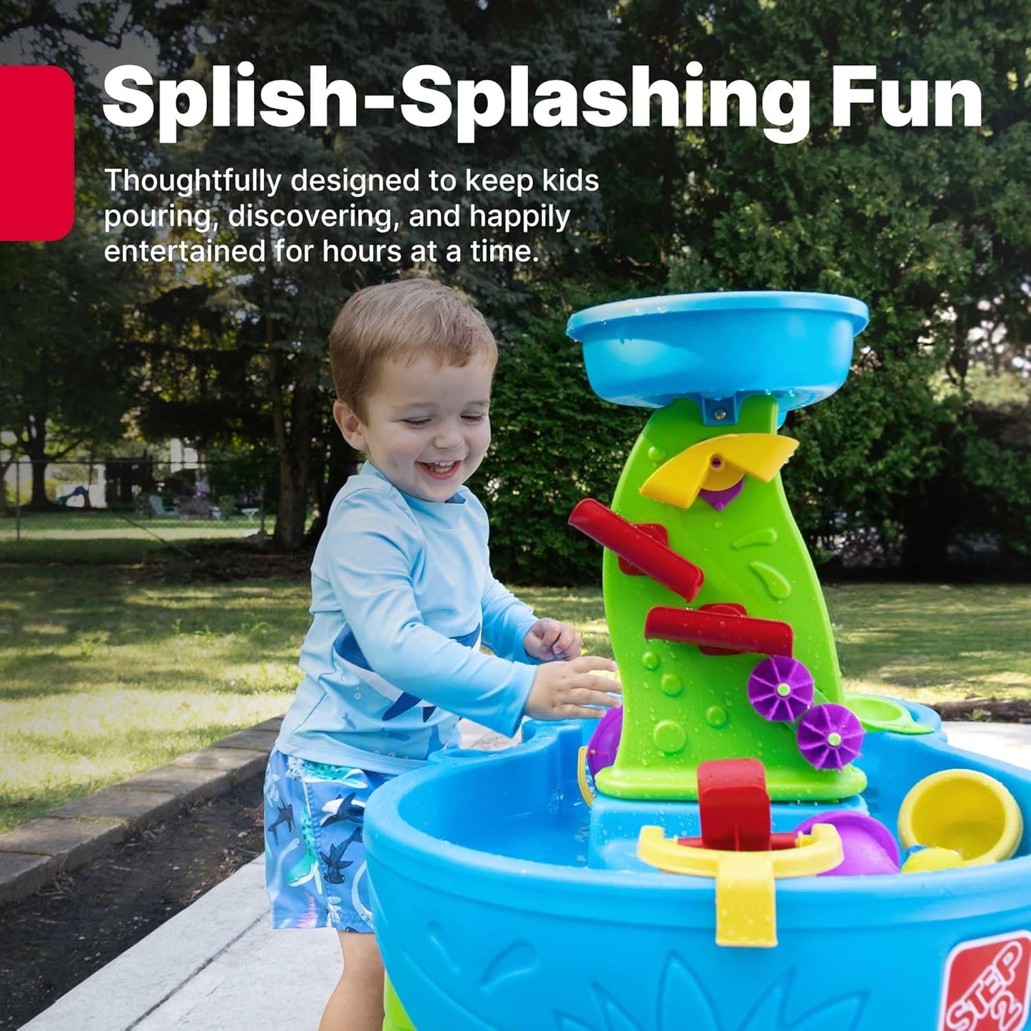 Step2 Rain Showers Splash Pond Water Table | Kids Sensory Playset with 13 Accessories for Outdoor Fun, Blue & Green, Ages 1.5+