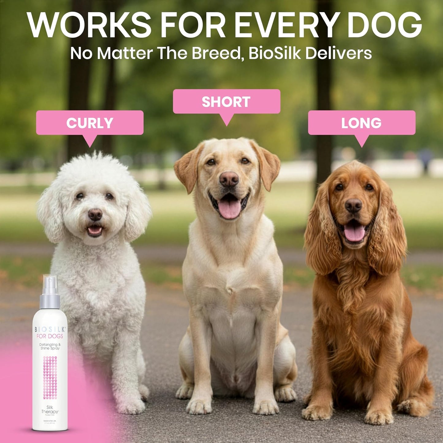 BioSilk for Dogs Detangling & Shine Spray - pH Balanced Leave-In Mist with Silk & Vitamins | 8 Fl Oz