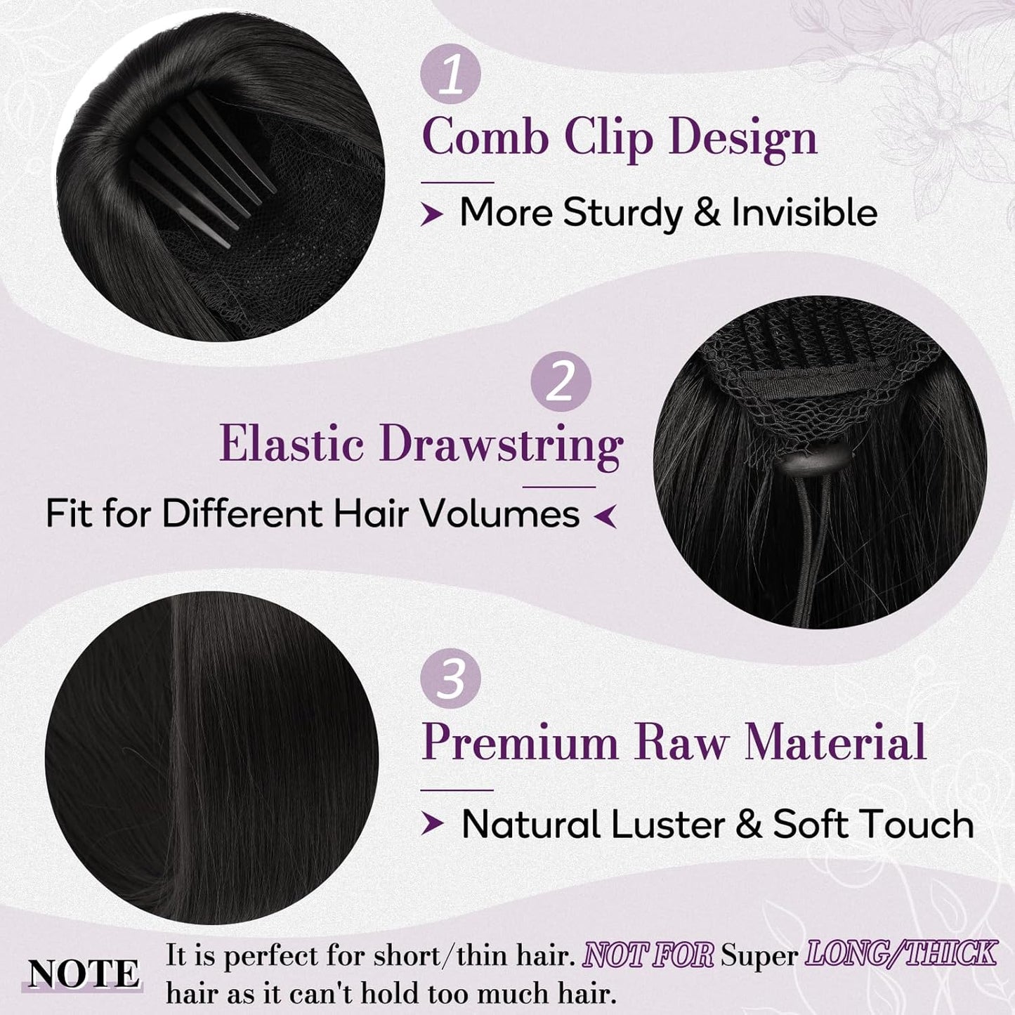 Black Brown Straight Drawstring Ponytail Extension - 28 Inch Natural-Looking Soft Synthetic Hairpiece for Daily & Party Wear